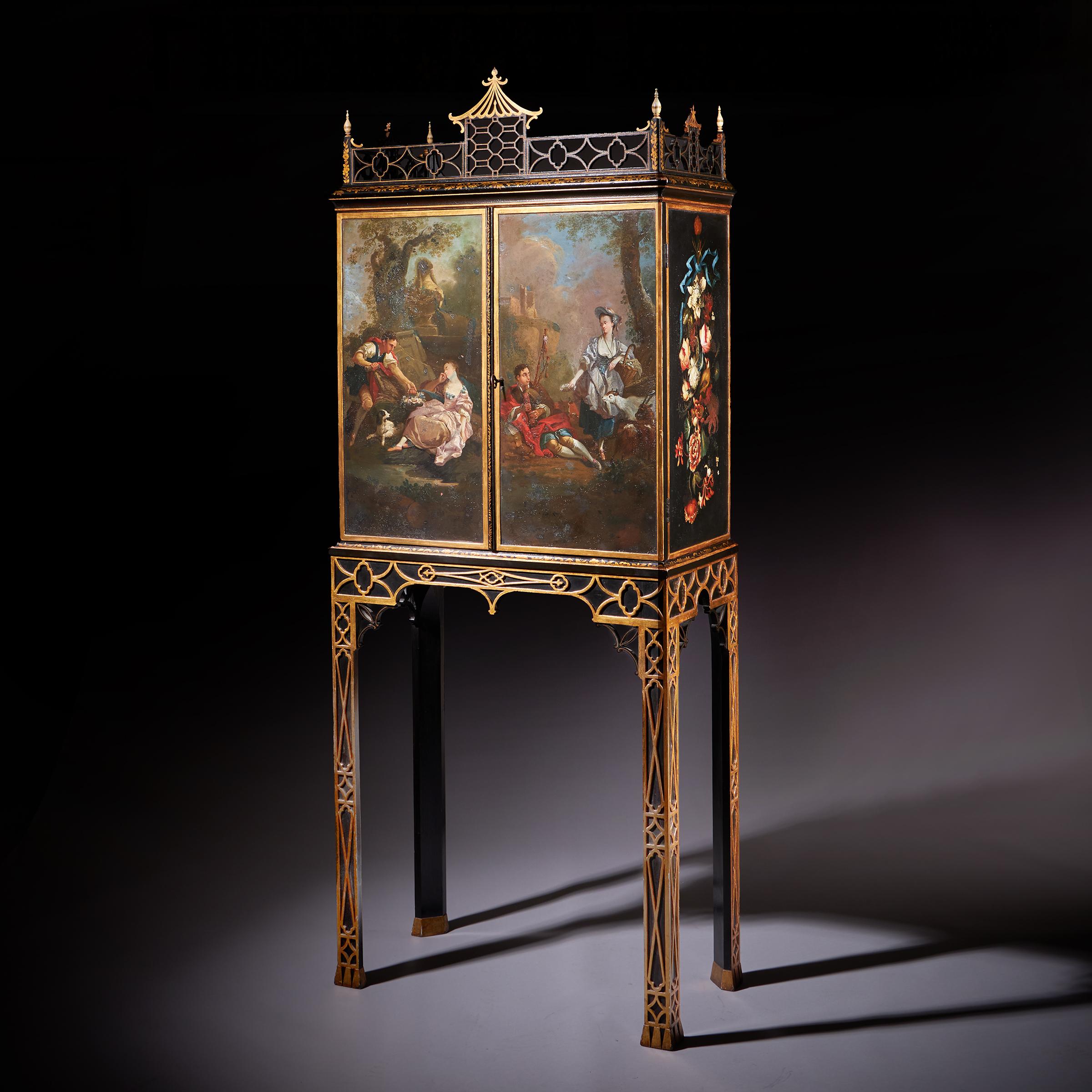 Lacquered A Rare Chinese Chippendale George III cabinet on stand, circa 1760. England For Sale