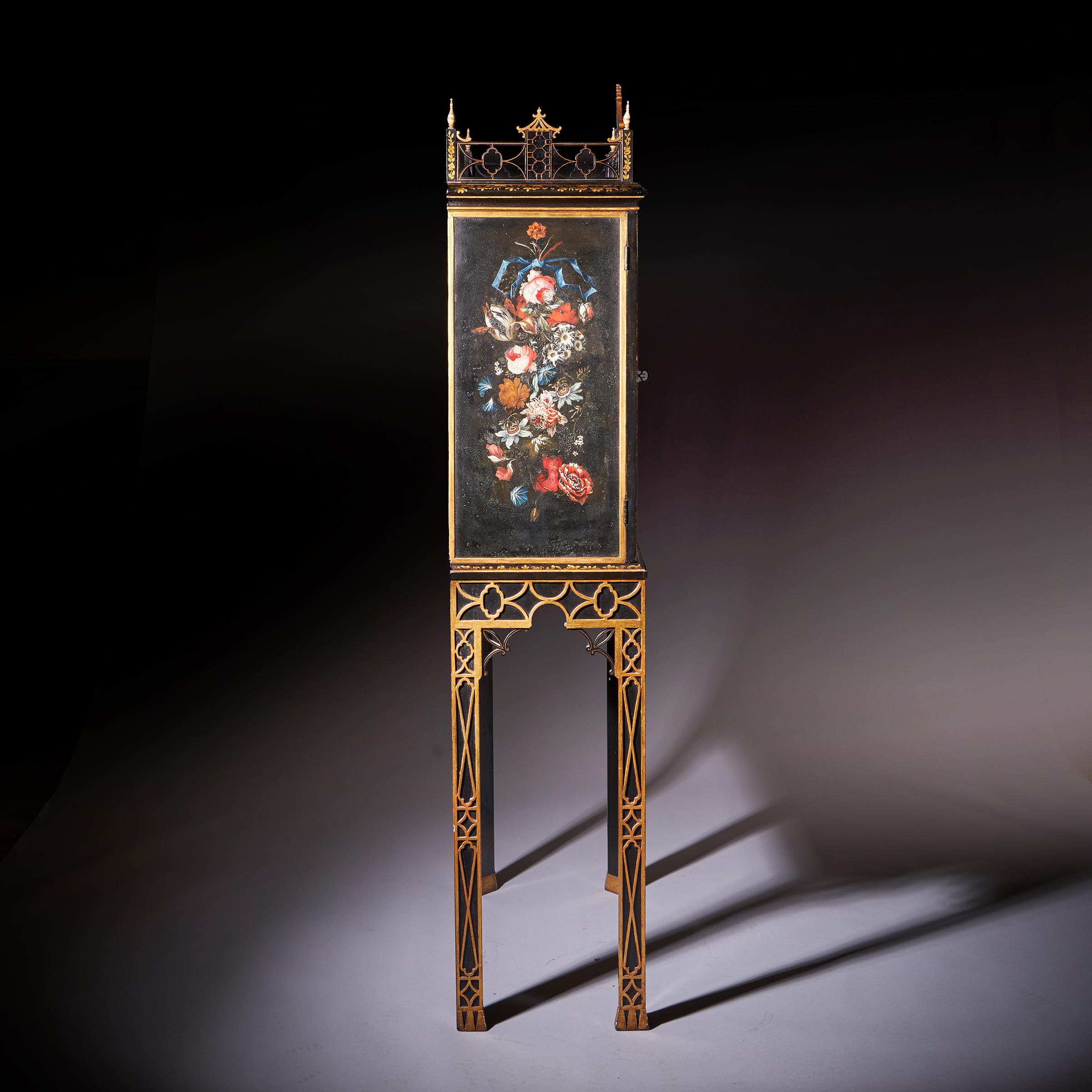 18th Century and Earlier A Rare Chinese Chippendale George III cabinet on stand, circa 1760. England For Sale