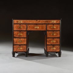 Rare Chinese Export Amboyna and Ebony Campaign Kneehole Desk