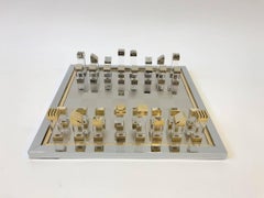 Rare Chrome and Brass Italian Chess Set by Romeo Rega