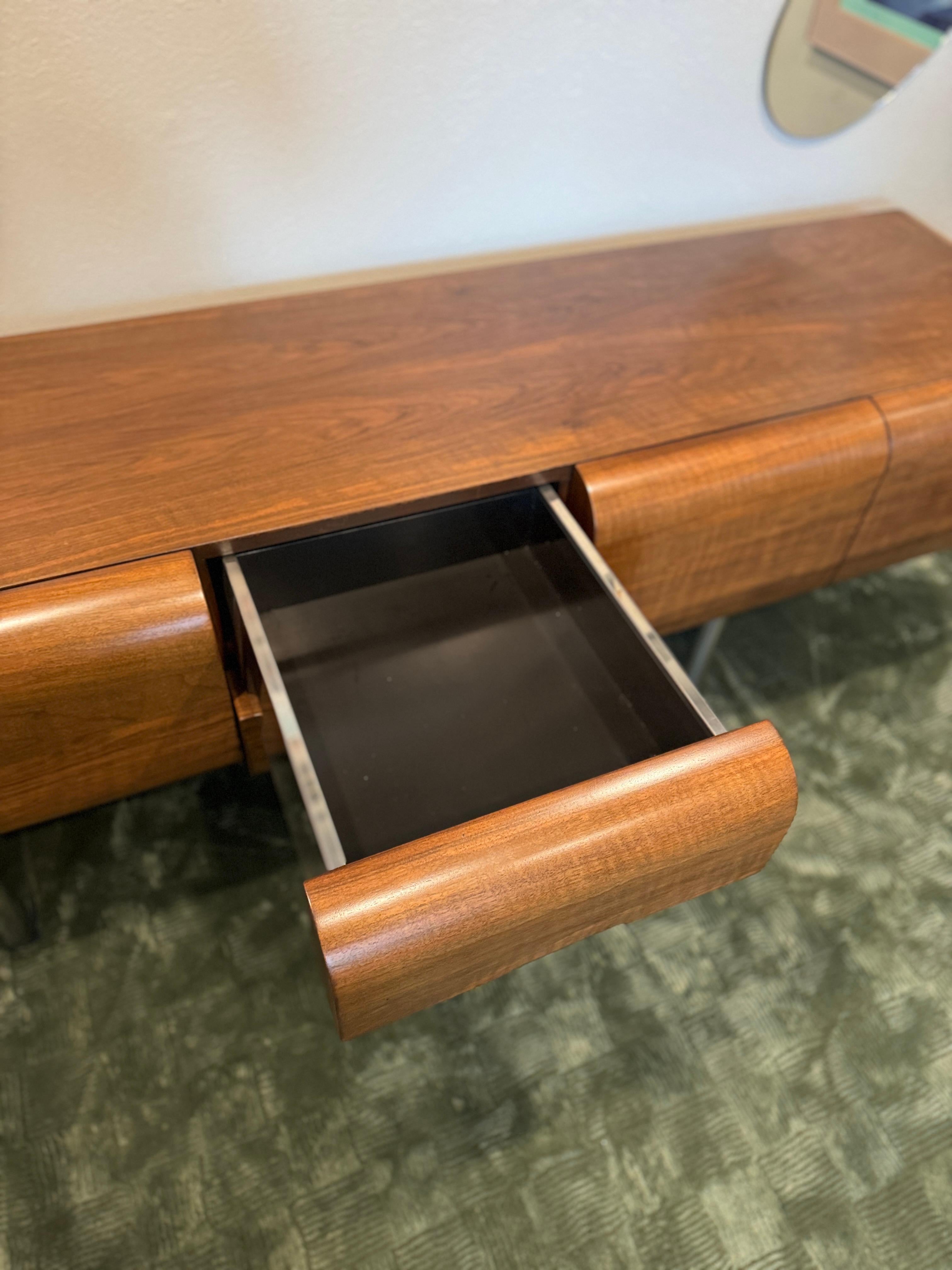 A rare chrome and walnut executive credenza by M.F. Harty for Stow Davis For Sale 6