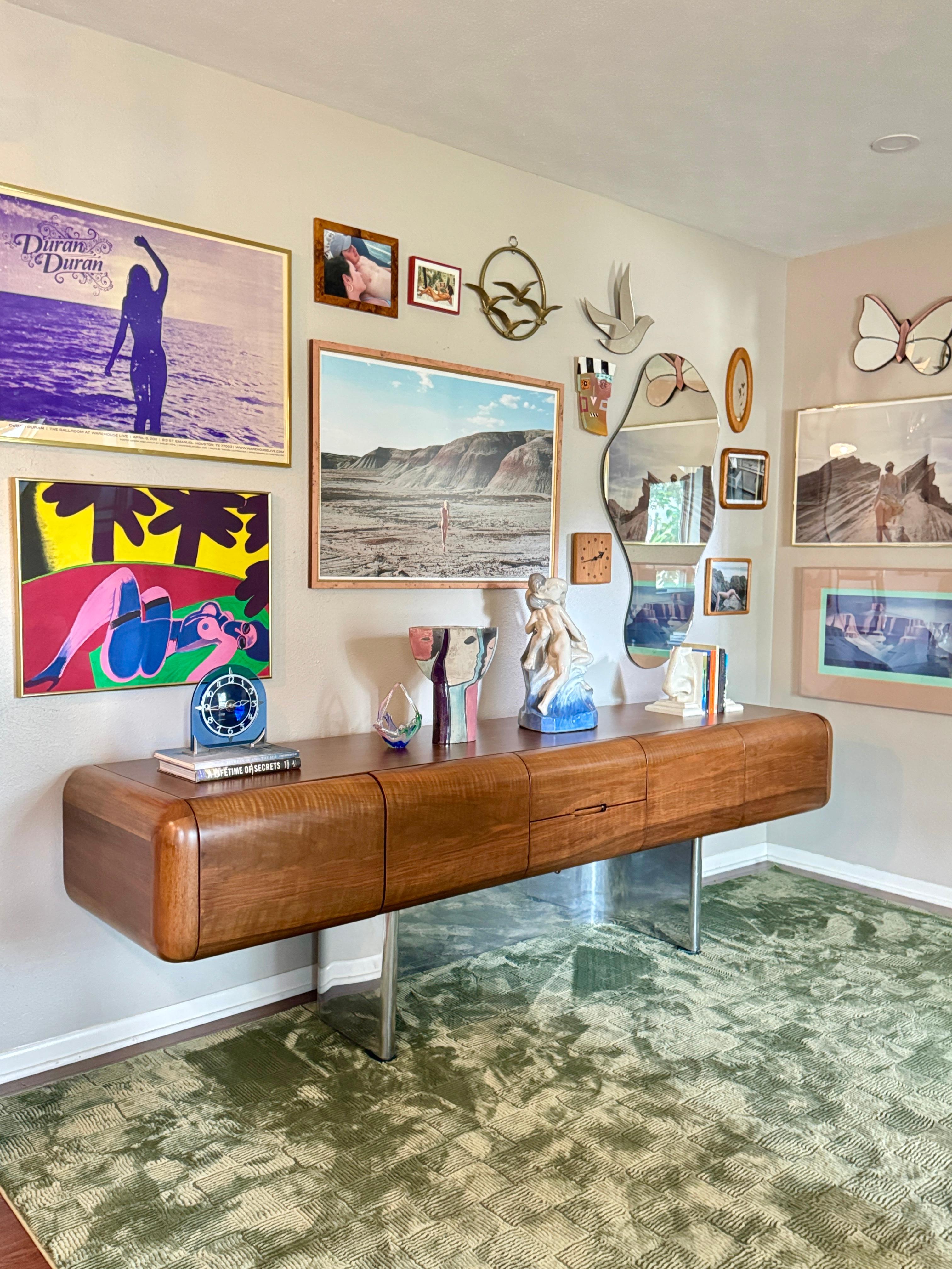 A rare chrome and walnut executive credenza by M.F. Harty for Stow Davis For Sale 8
