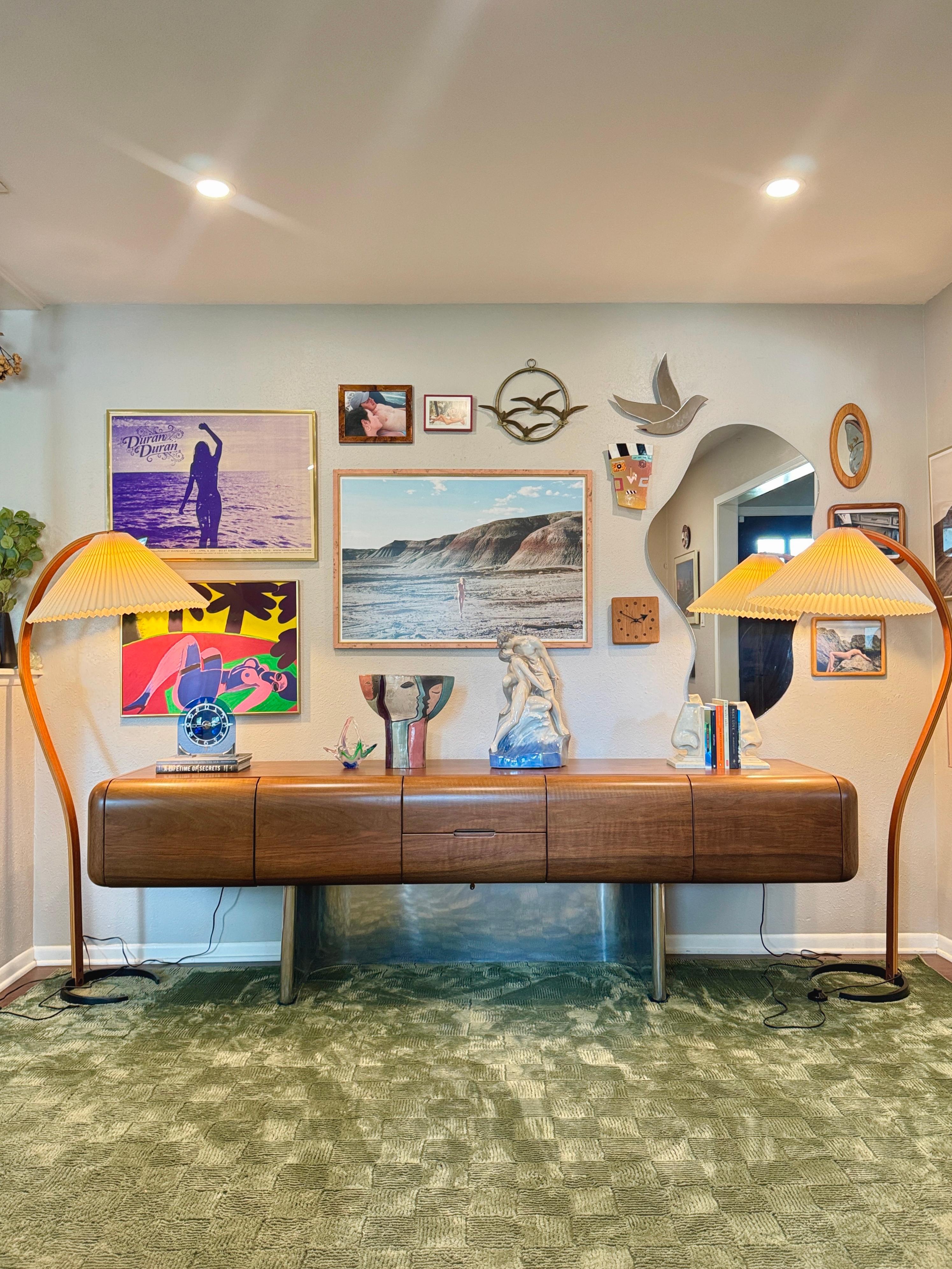 A rare chrome and walnut executive credenza by M.F. Harty for Stow Davis For Sale 9