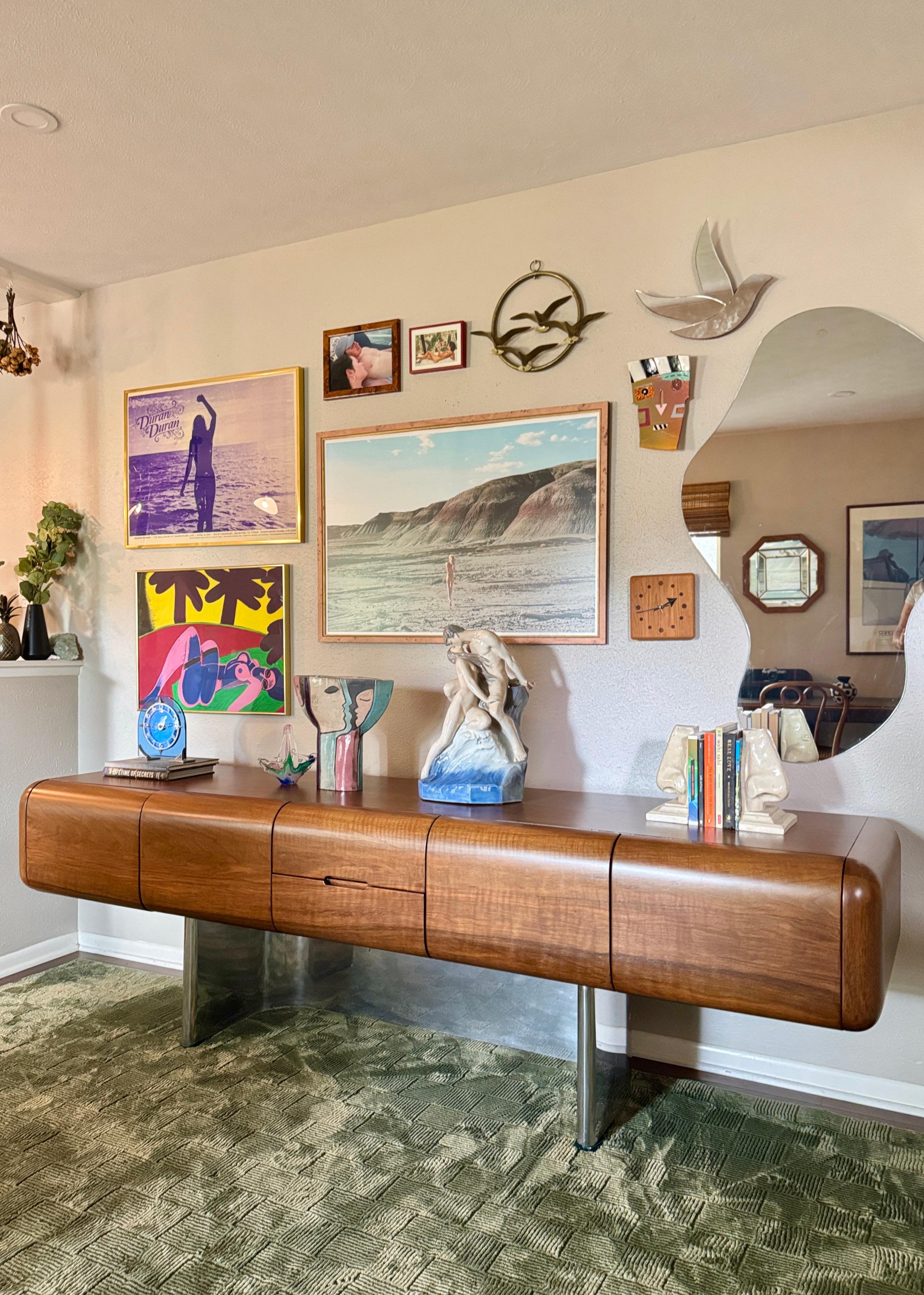A rare chrome and walnut executive credenza by M.F. Harty for Stow Davis For Sale 10