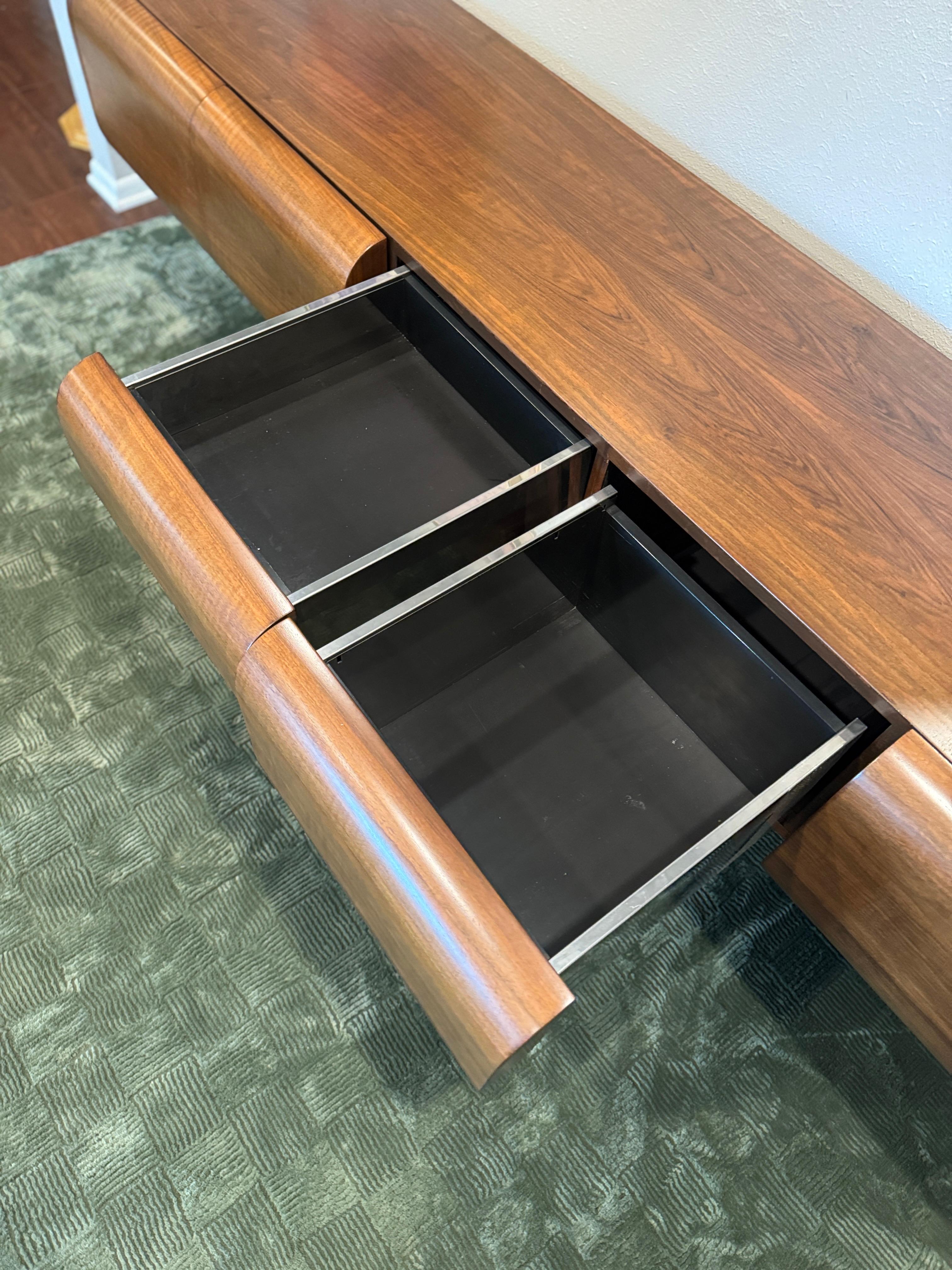 A rare chrome and walnut executive credenza by M.F. Harty for Stow Davis For Sale 11