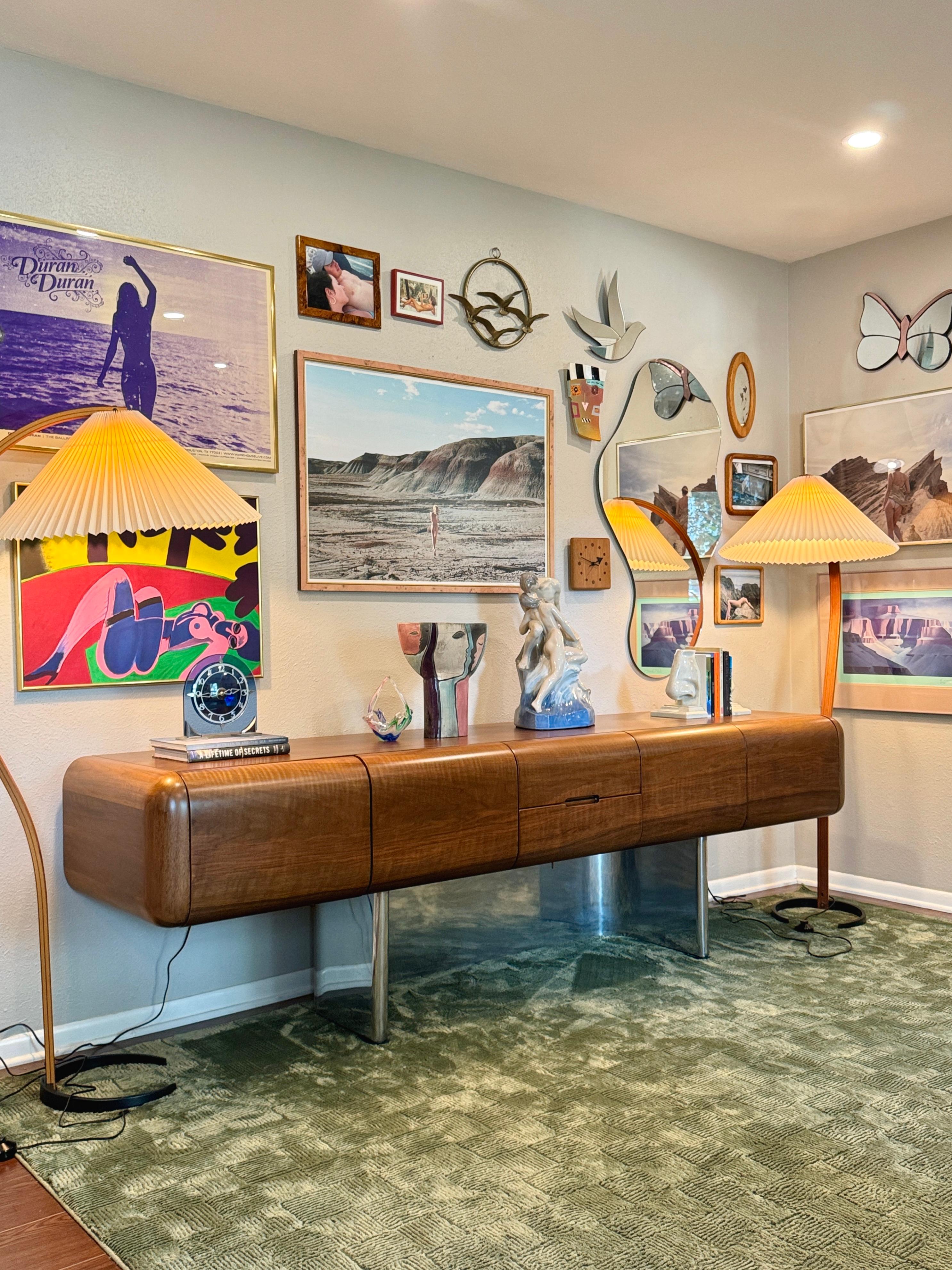 A rare chrome and walnut executive credenza by M.F. Harty for Stow Davis For Sale 12