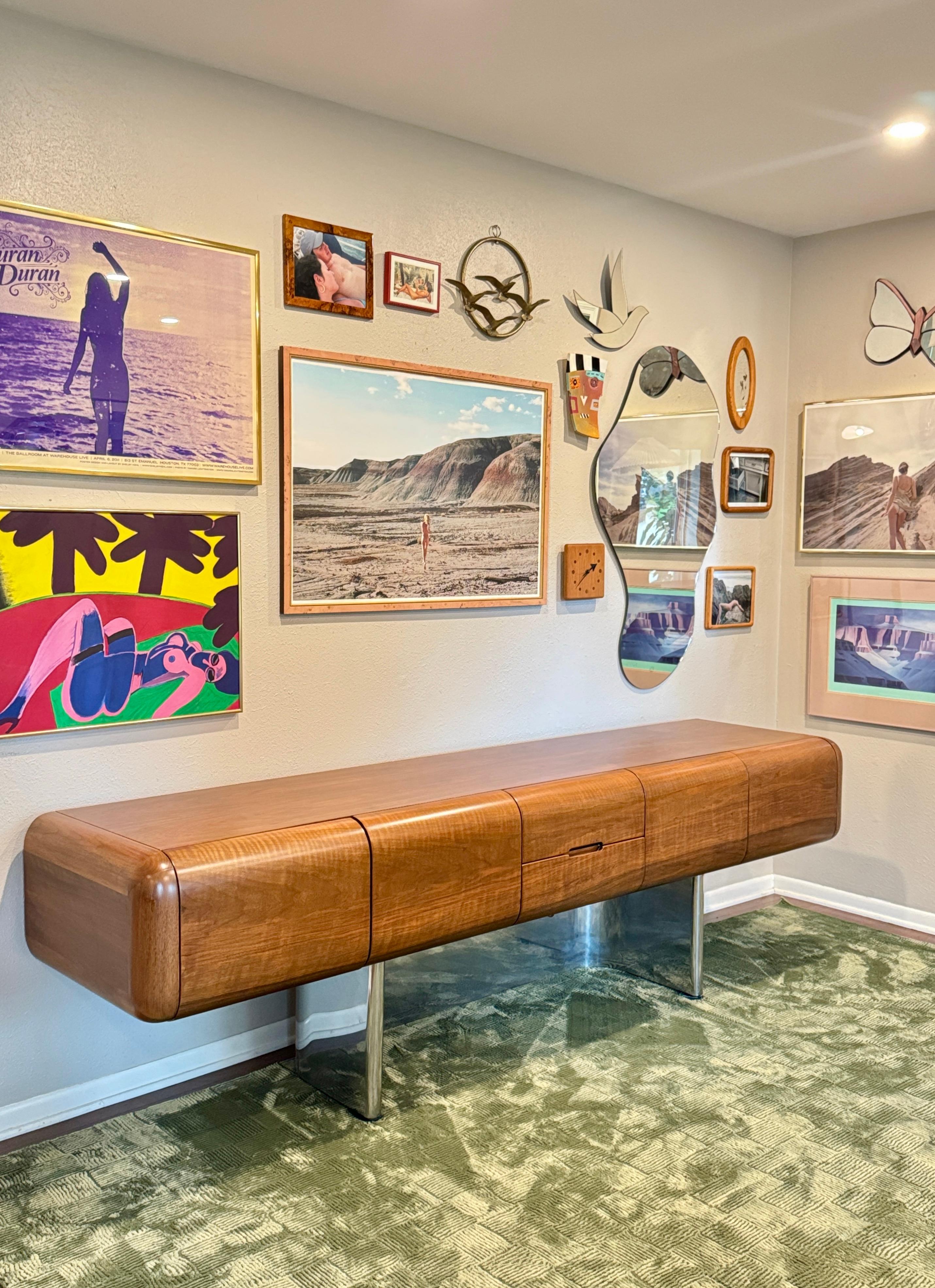 Space Age A rare chrome and walnut executive credenza by M.F. Harty for Stow Davis For Sale