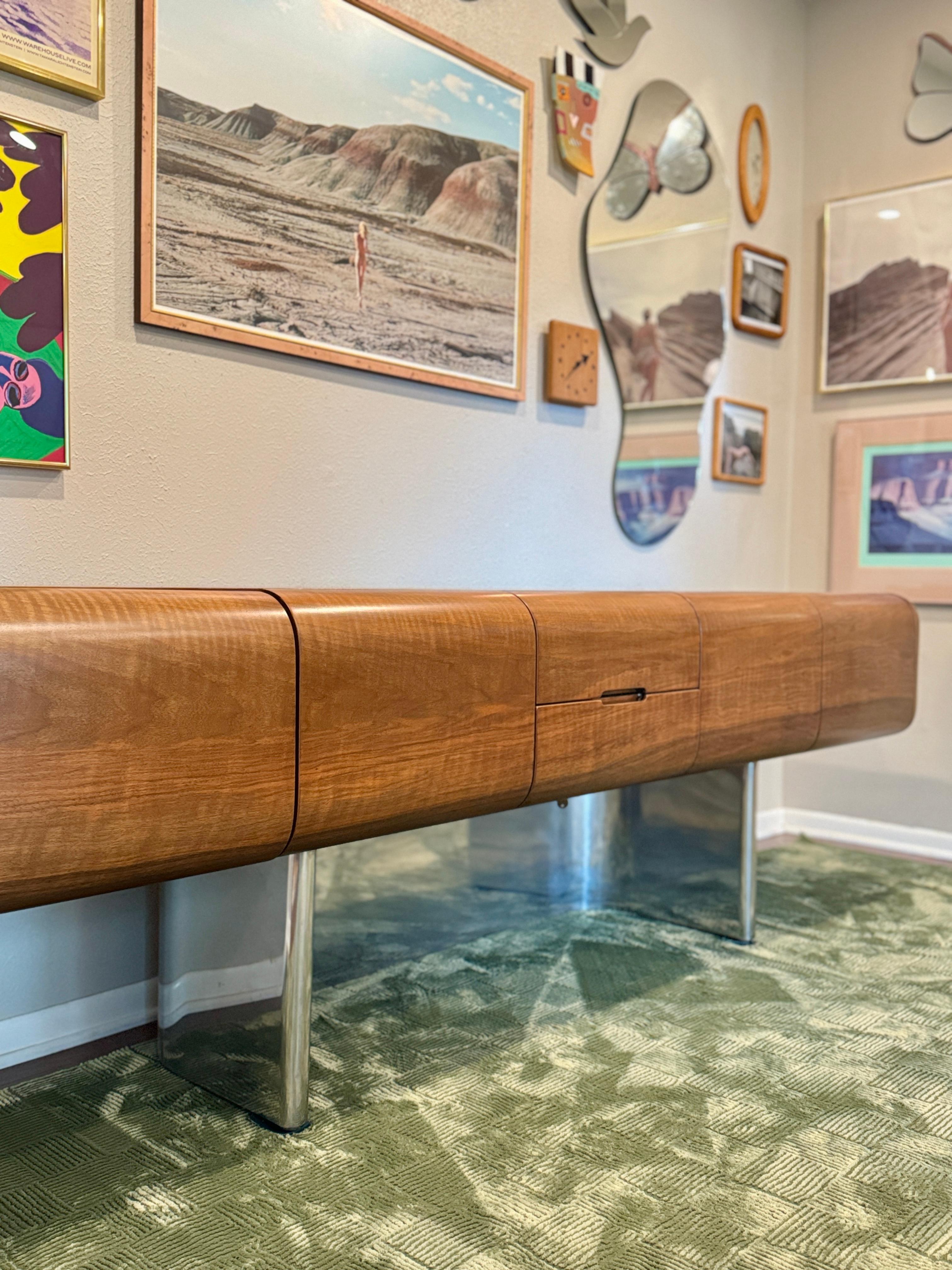 American A rare chrome and walnut executive credenza by M.F. Harty for Stow Davis For Sale