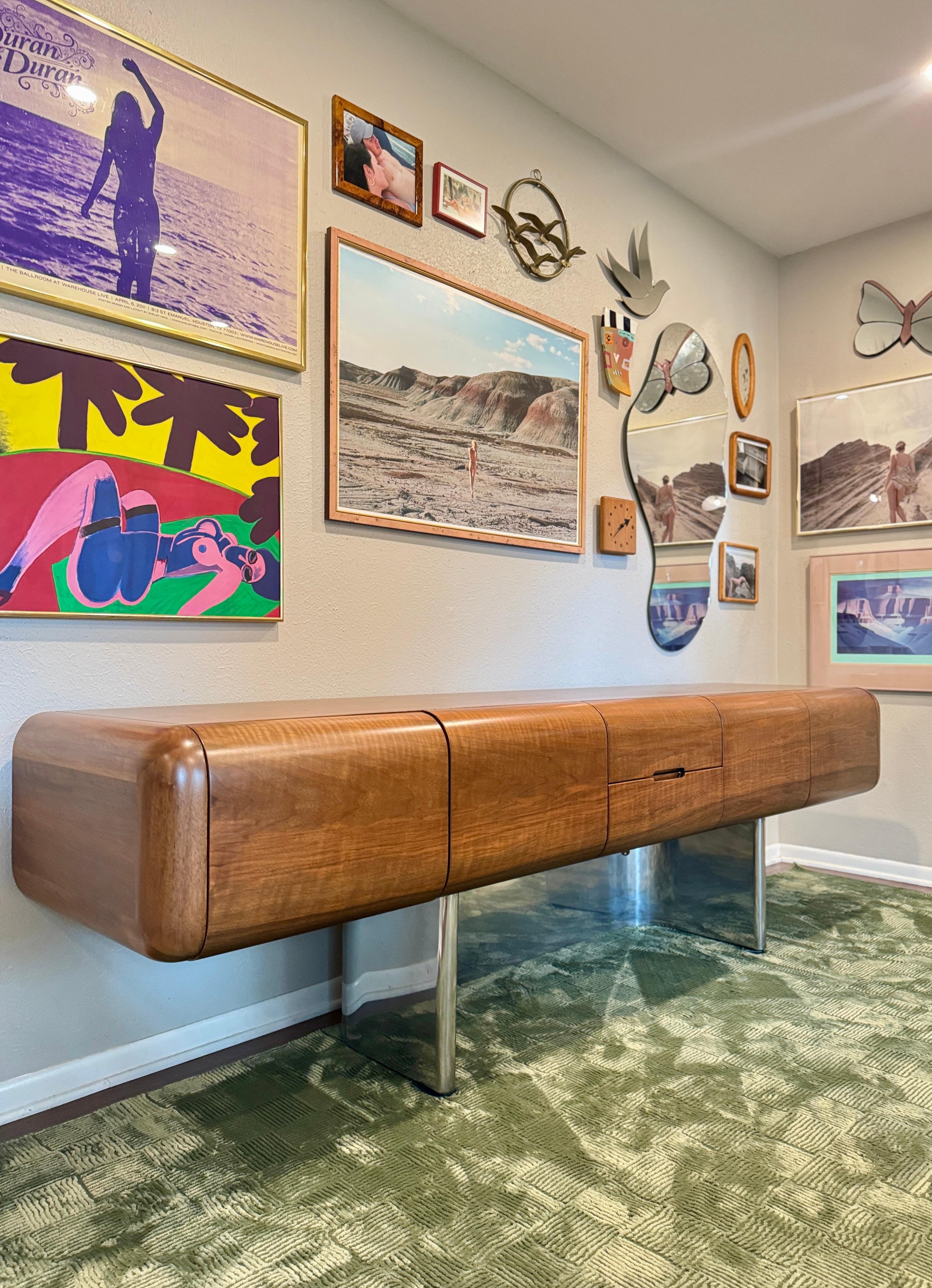 Late 20th Century A rare chrome and walnut executive credenza by M.F. Harty for Stow Davis For Sale