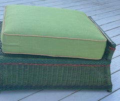 A Rare Close Woven Wicker Ottoman in Green Finish with Black and Reddish Trim