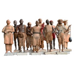 Rare collection de figurines indiennes en terre cuite de la fin du XIXe siècle