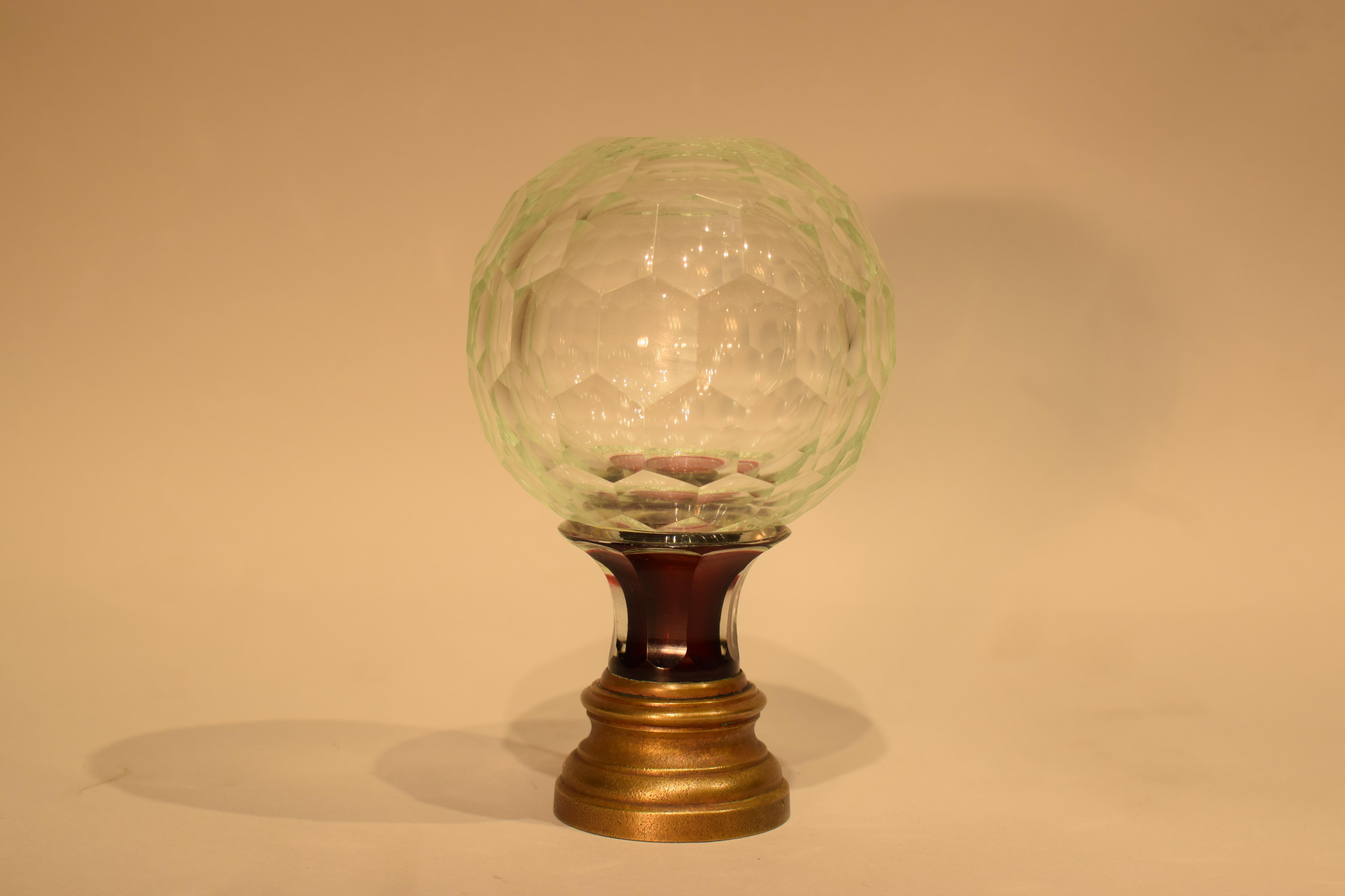 A rare cut crystal & bronze newel post, hand cut. Ruby Red Crystal Neck. 
France, circa 1900. 
Height 6