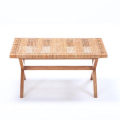 A Rare Danish or Swiss oak and cane stool or bench. Circa 1960.