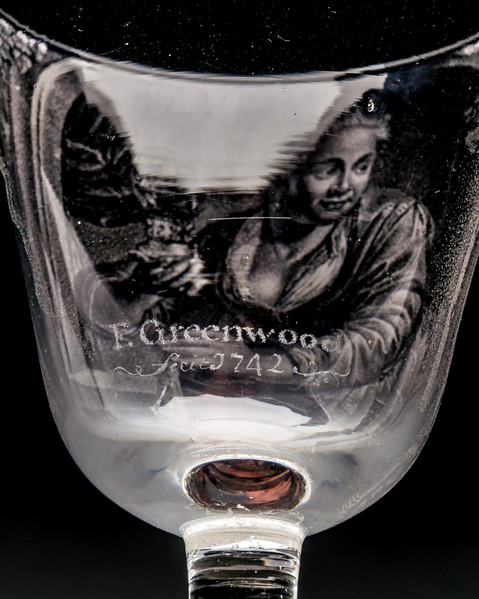 Glass A Rare Documentary Stipple-Engraved Goblet Engraved By Frans Greenwood  For Sale