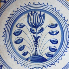 Rare Dutch Majolica Plate with Tulip, Early 17th Century