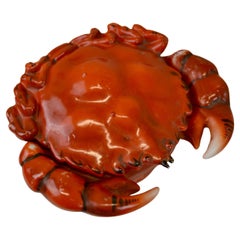 A rare early 20th-century French majolica "barbotine" crab trinket box