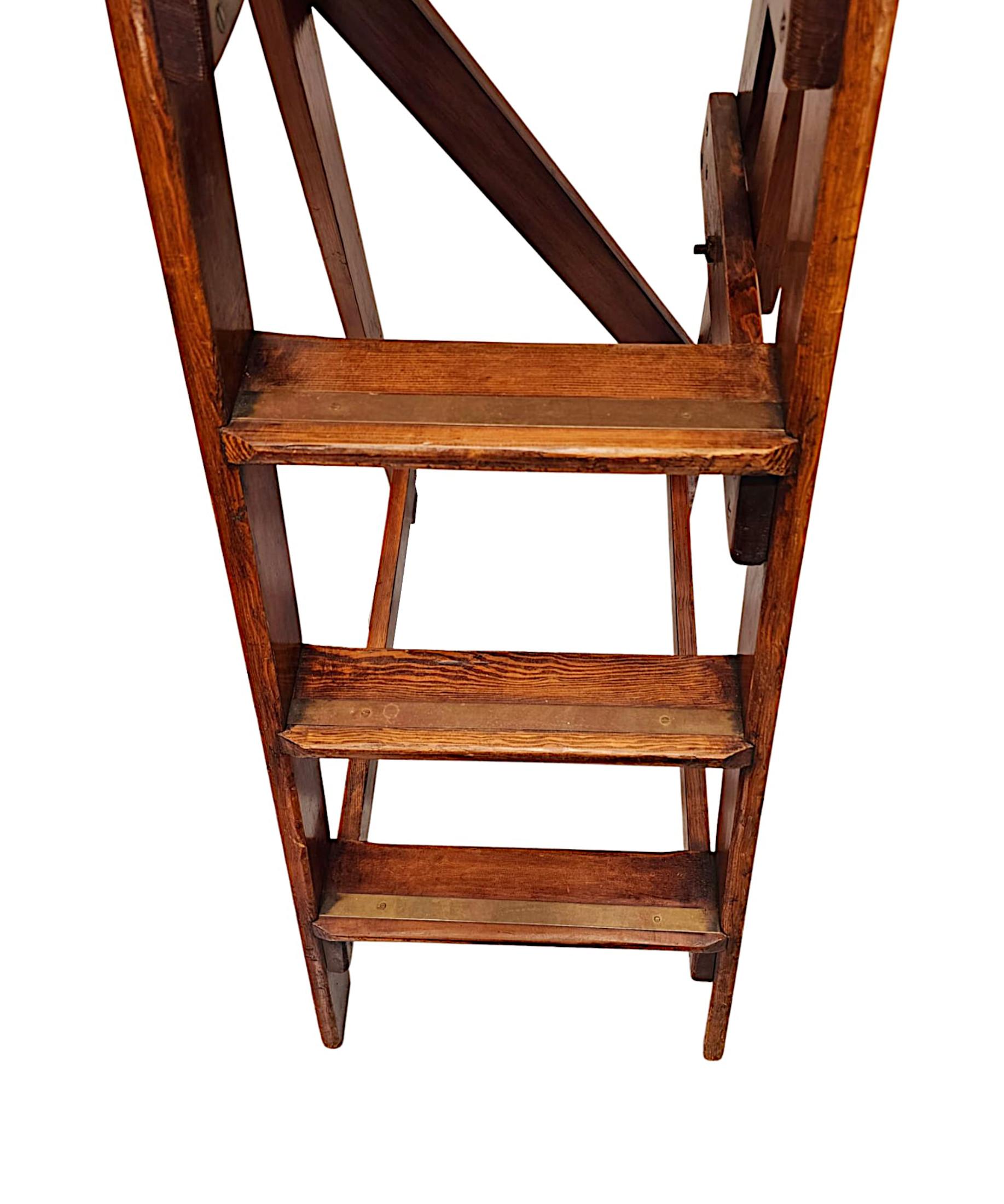 A Rare Early 20th Century Pitch Pine Library Steps Labelled Slingsby England  For Sale 2