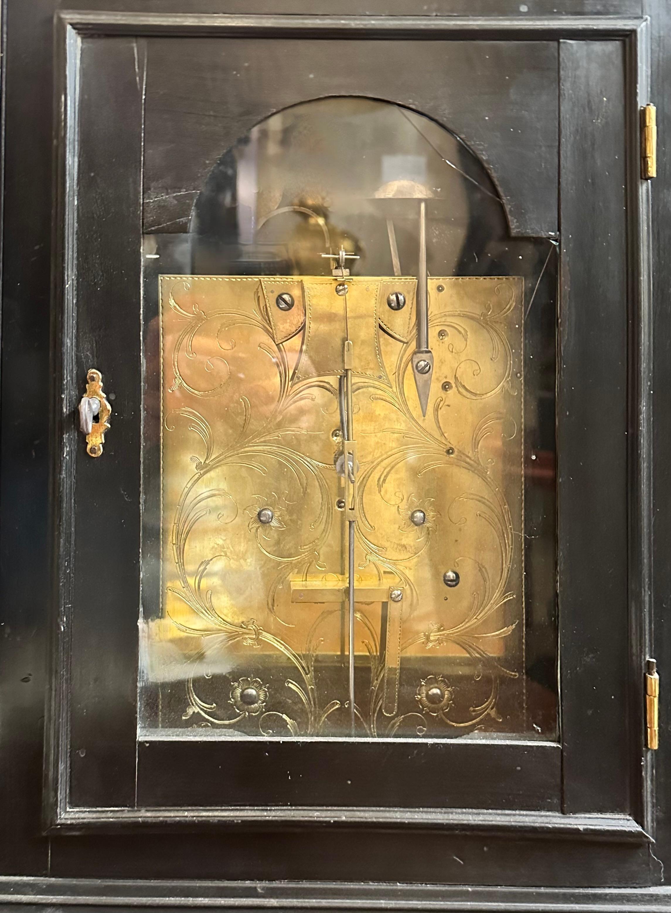 Brass A Rare Ebonised Table Clock 18th Century For Sale