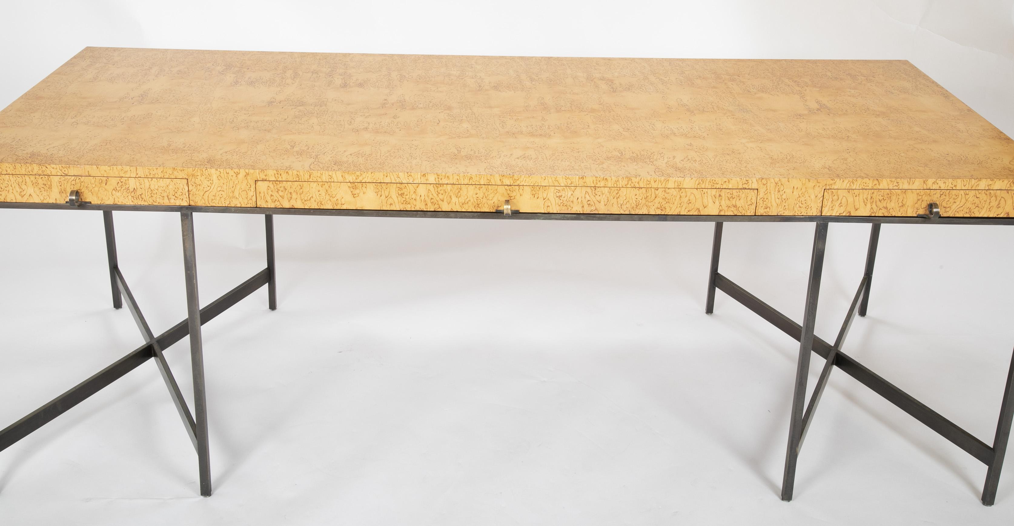 Mid-20th Century Rare Karelian Birch Burl and Bronze Desk Attributed to Edward Wormley