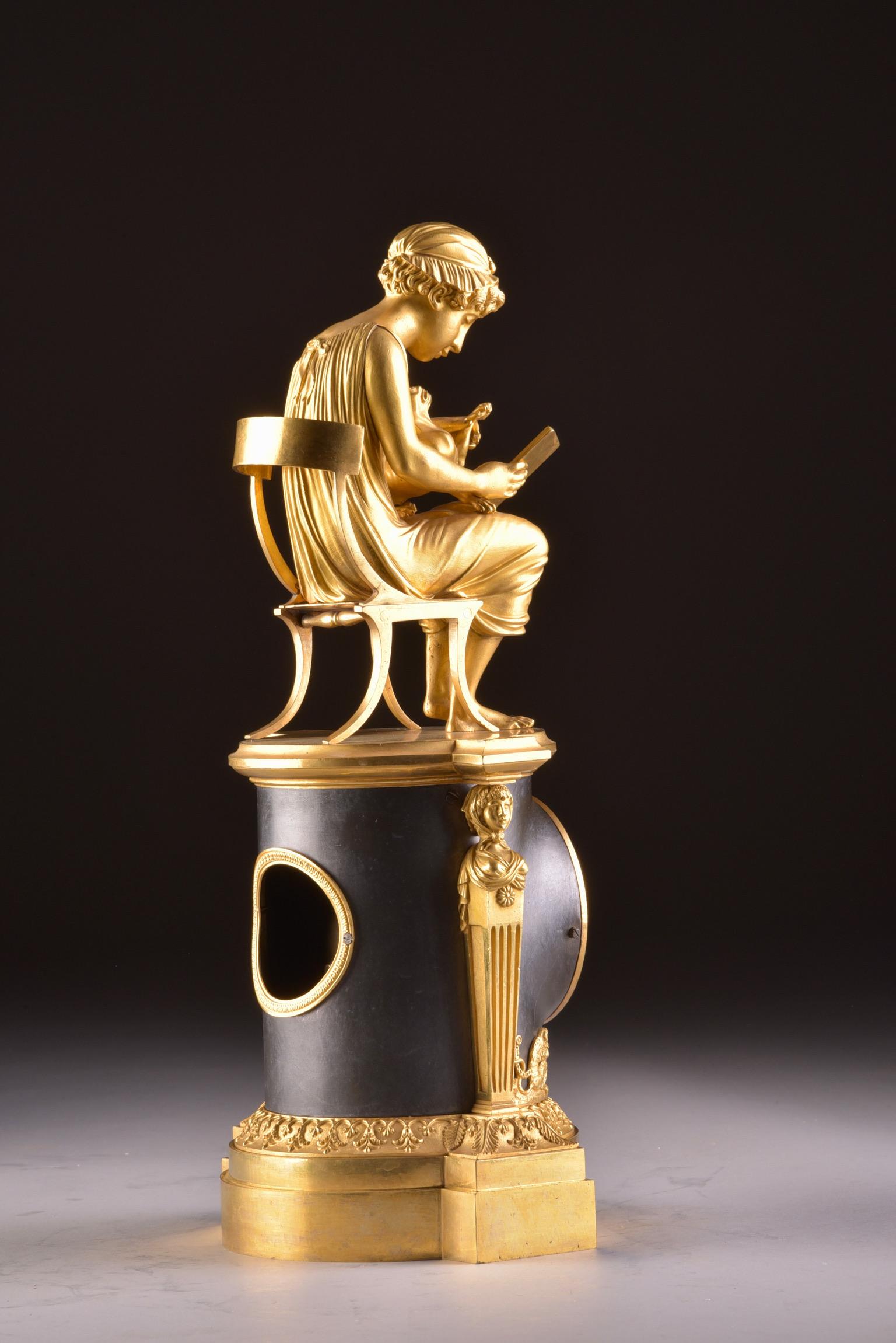 Rare Empire Library Pendule, Reading Child, in the Style of Claude Galle For Sale 3
