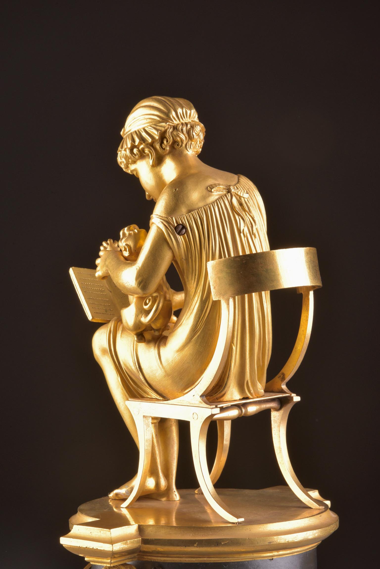 Rare Empire Library Pendule, Reading Child, in the Style of Claude Galle For Sale 7