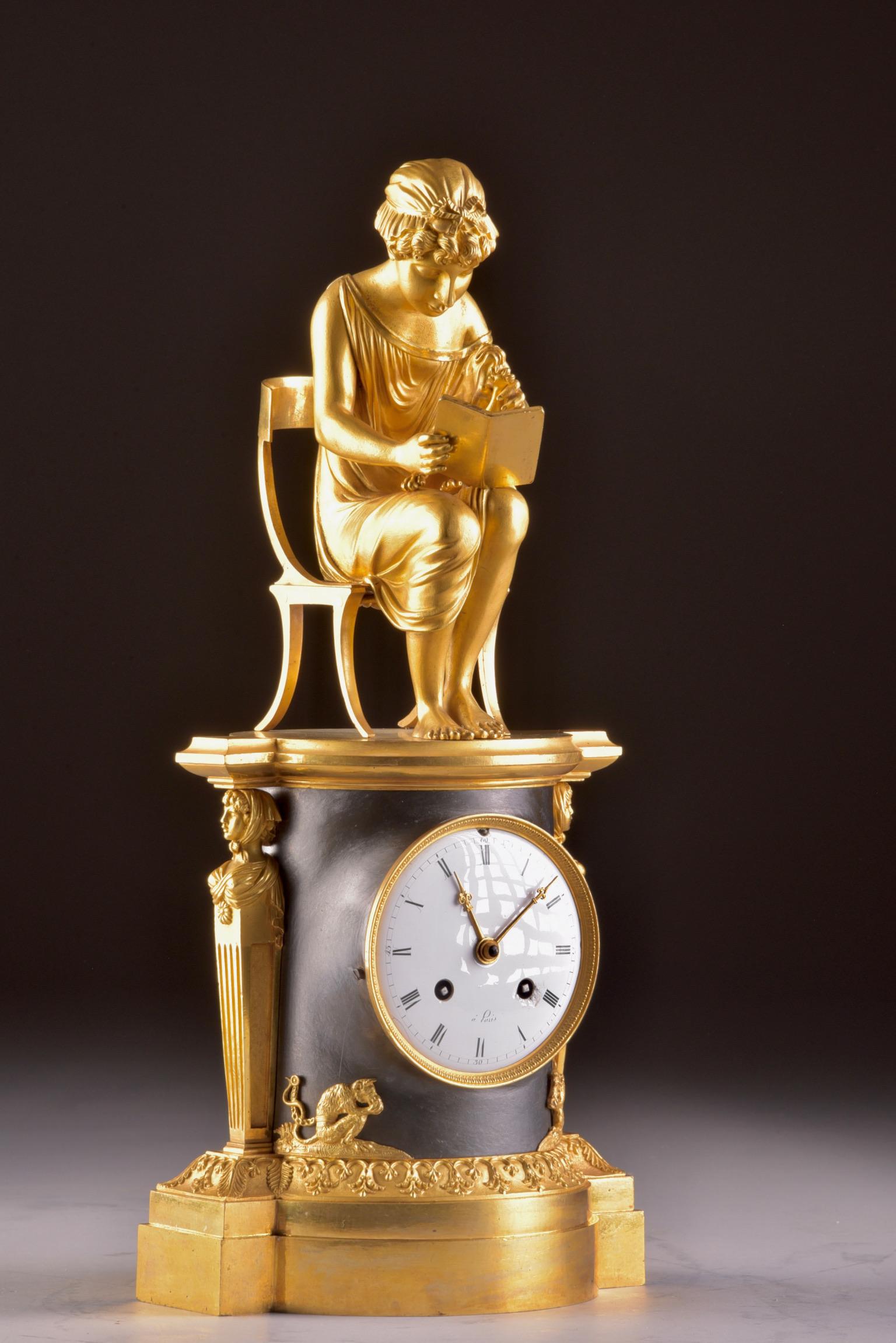 Rare Empire Library Pendule, Reading Child, in the Style of Claude Galle For Sale 8