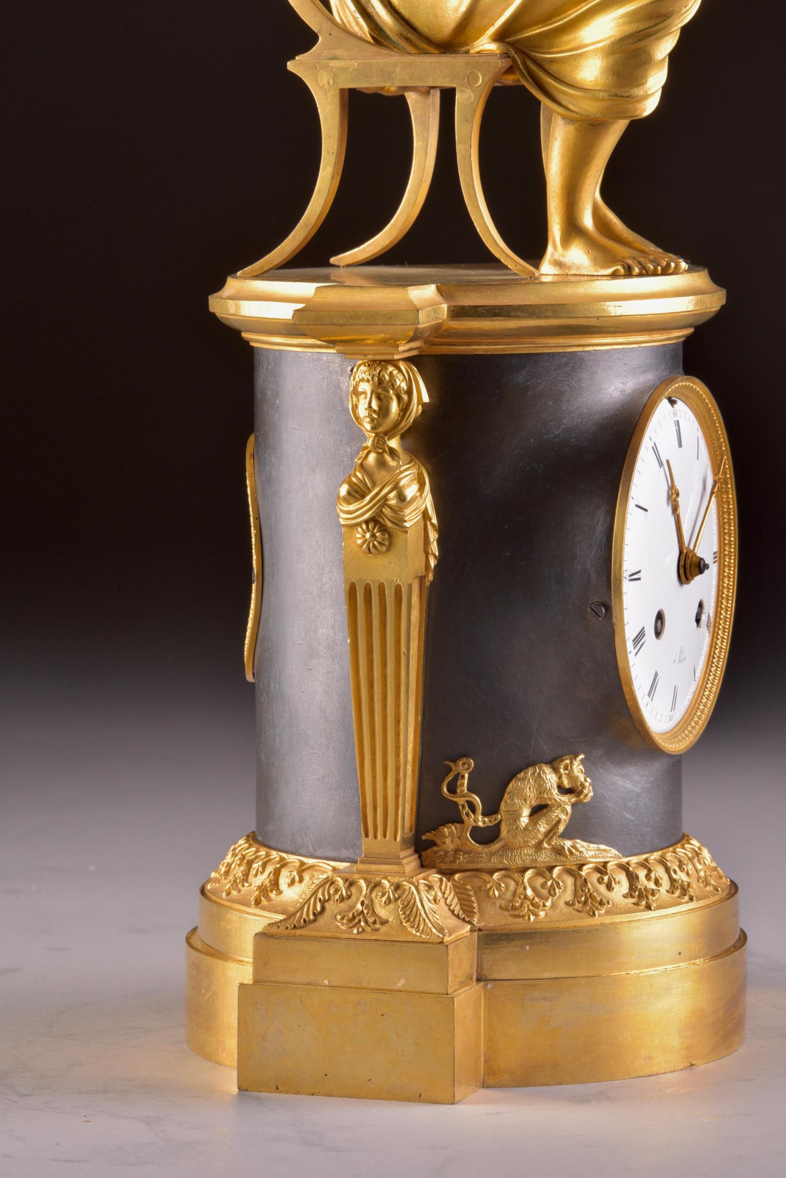 Gilt Rare Empire Library Pendule, Reading Child, in the Style of Claude Galle For Sale