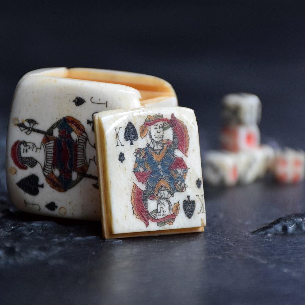 Folk Art Rare English 19th Century Scrimshaw Sailors Gaming Dice Game