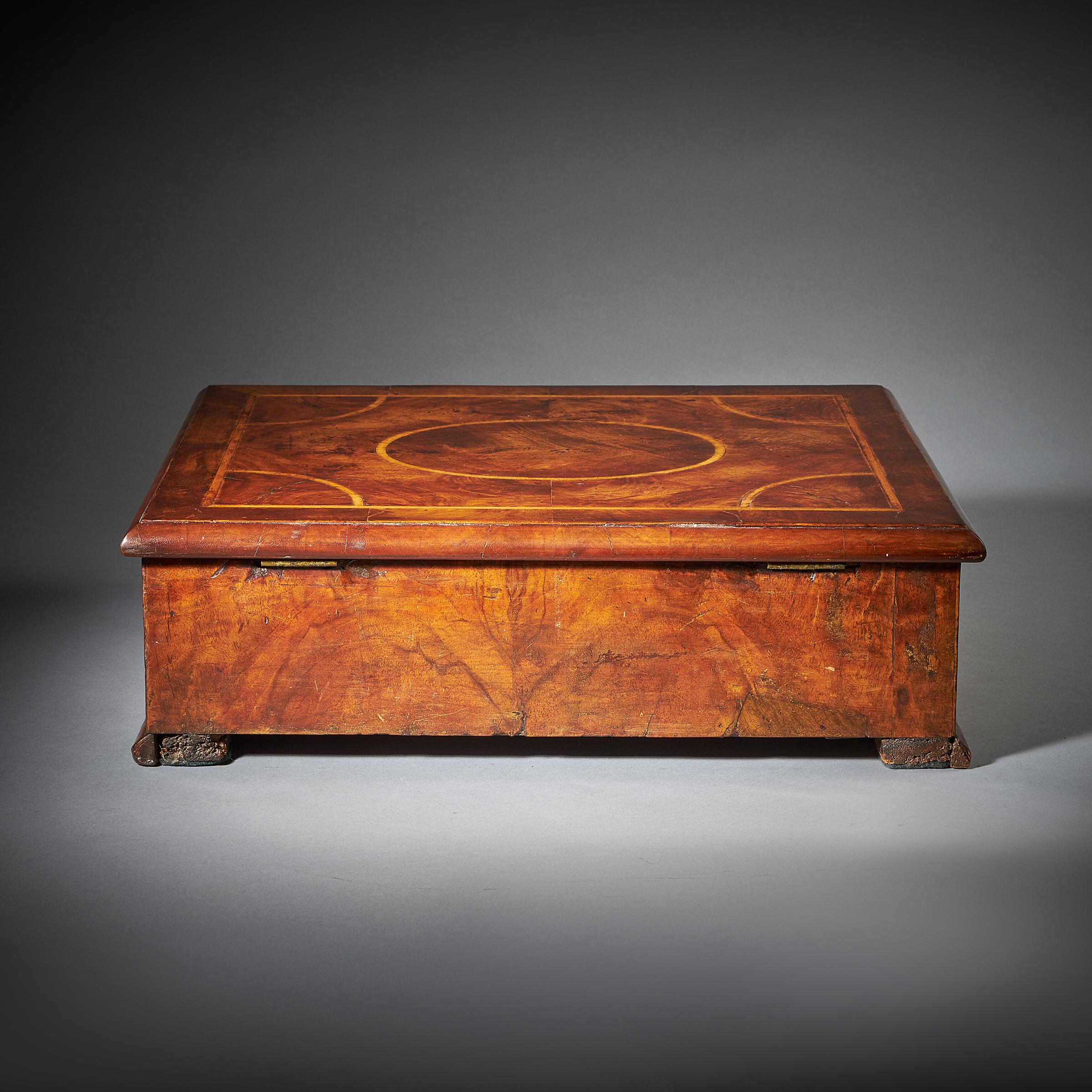English Rare Figured Walnut Queen Anne, George I Lace Box, circa 1700-1720