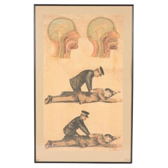 Rare Framed Antique English First Aid Poster, circa 1900