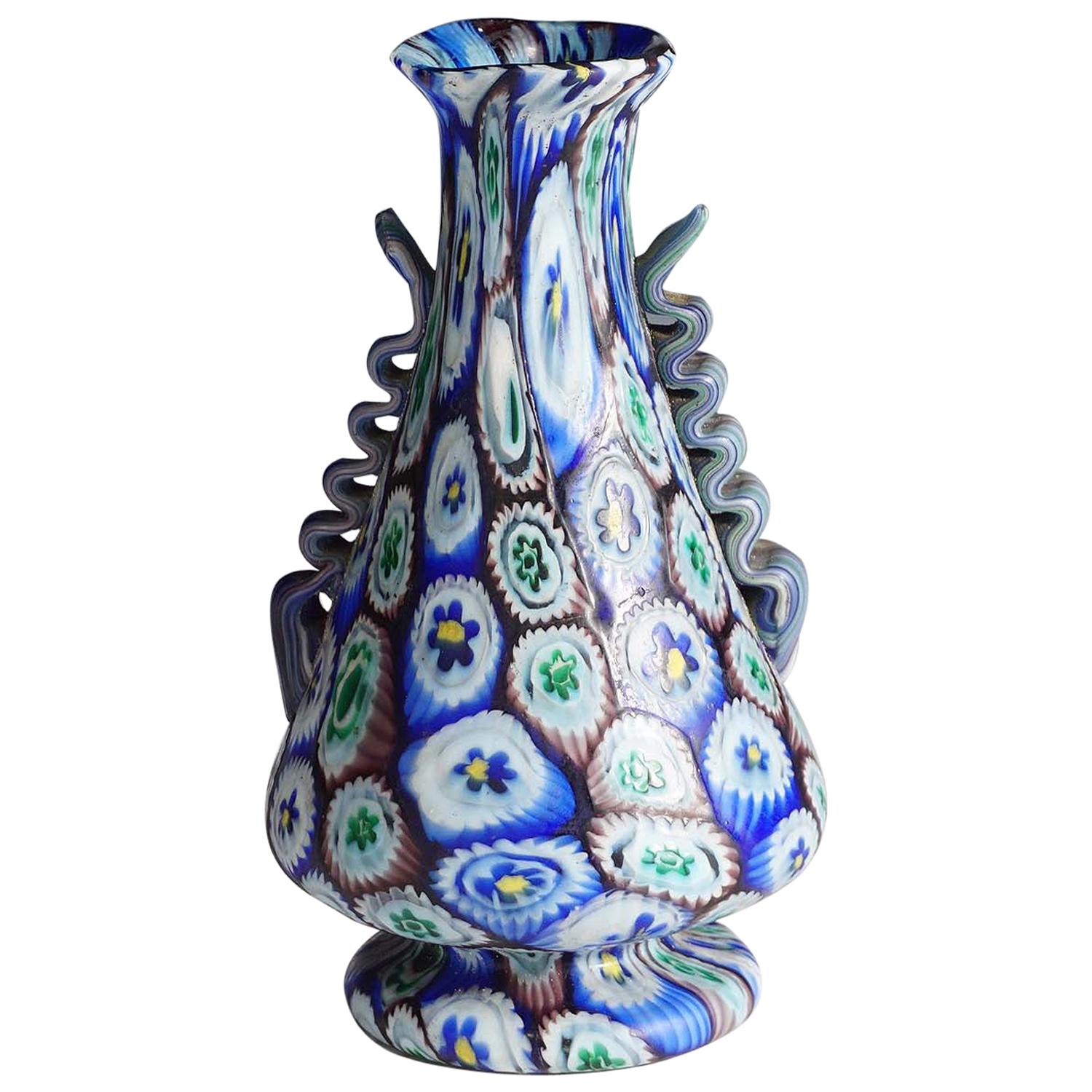 Rare Fratelli Toso Millefiori Murrine Vase, Murano, circa 1900