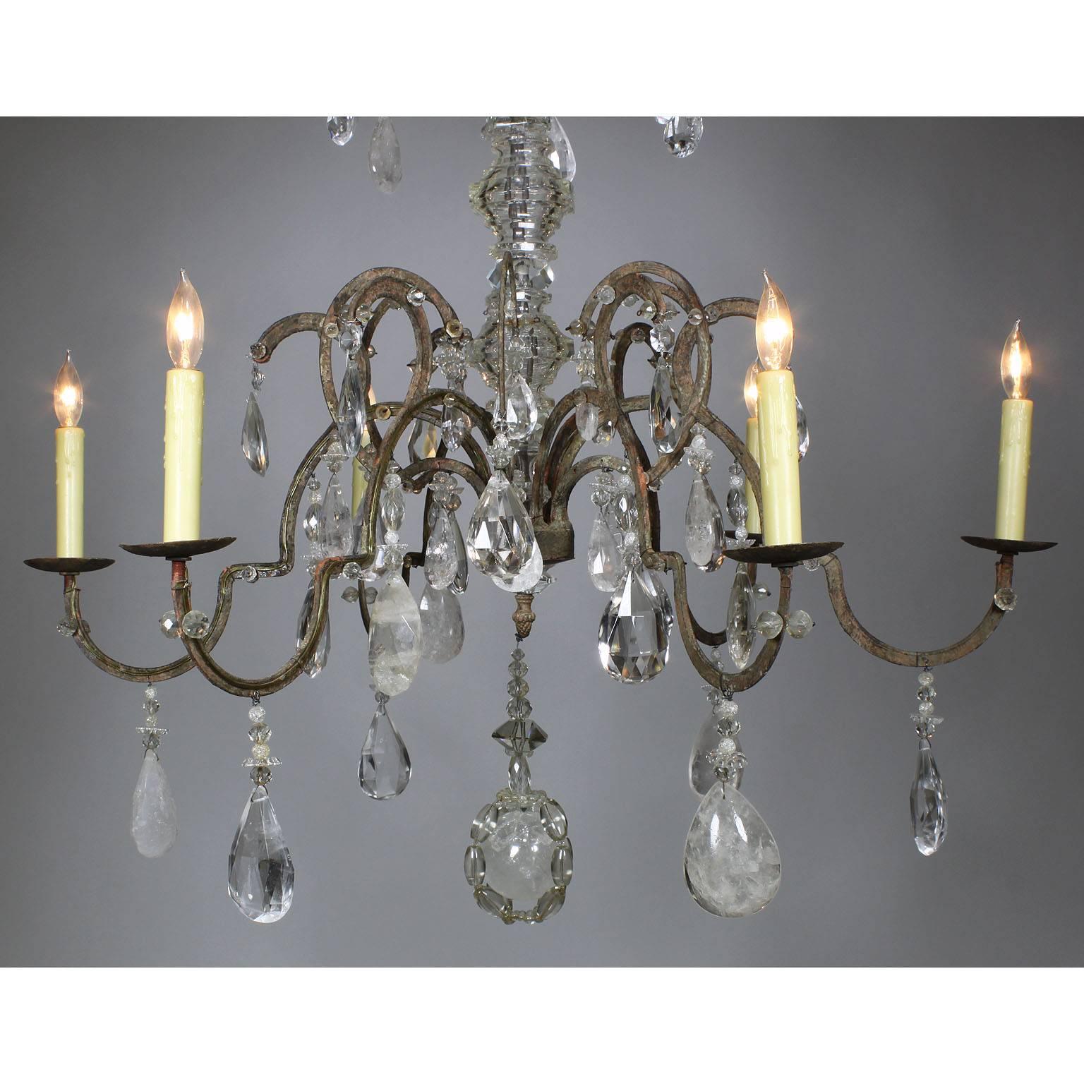 Carved Rare French 19th-20th Century Louis XV Style Metal and Rock-Crystal Chandelier