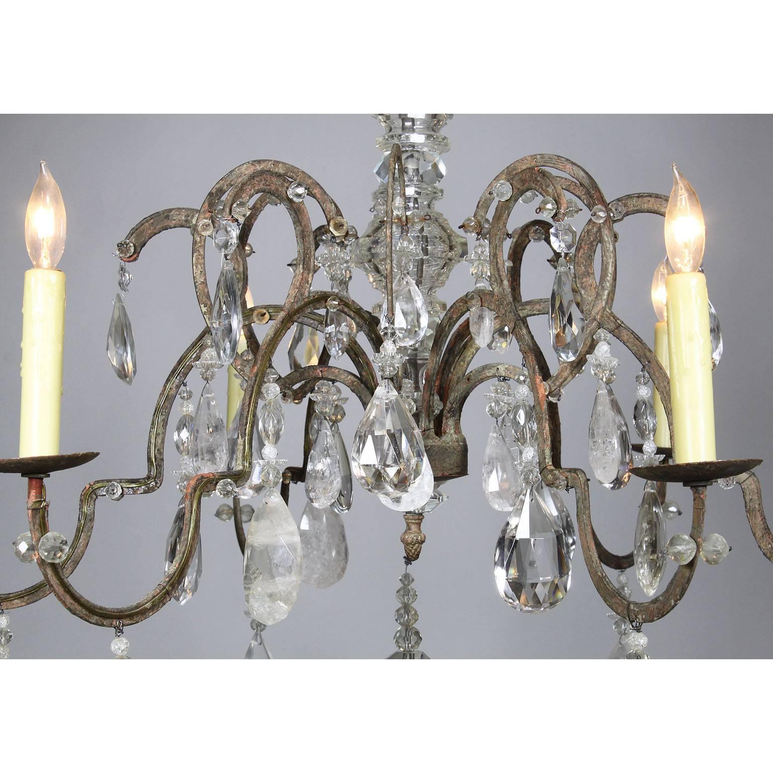 Rare French 19th-20th Century Louis XV Style Metal and Rock-Crystal Chandelier In Good Condition In Los Angeles, CA