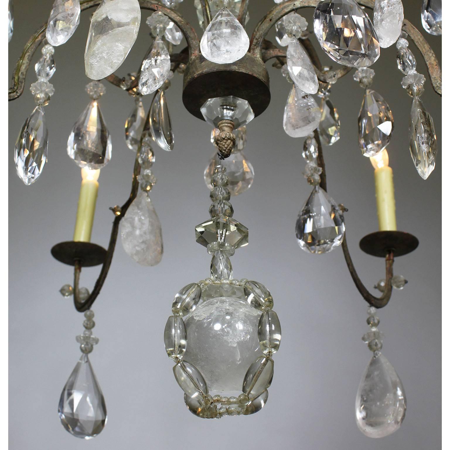 Early 20th Century Rare French 19th-20th Century Louis XV Style Metal and Rock-Crystal Chandelier