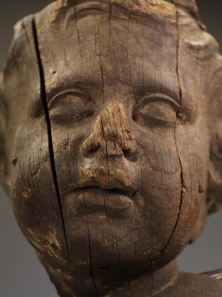 A Rare French Carved Architectural Fragment: Baroque Putto Head from Rouen Cathe For Sale 4