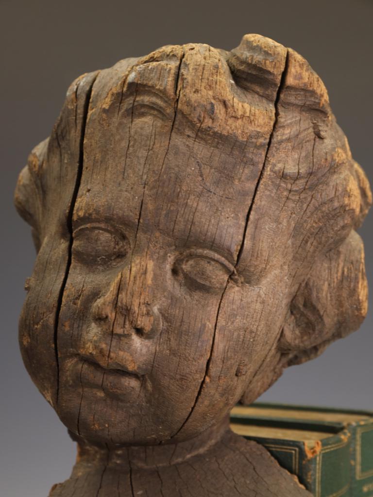 A Rare French Carved Architectural Fragment: Baroque Putto Head from Rouen Cathe For Sale 5