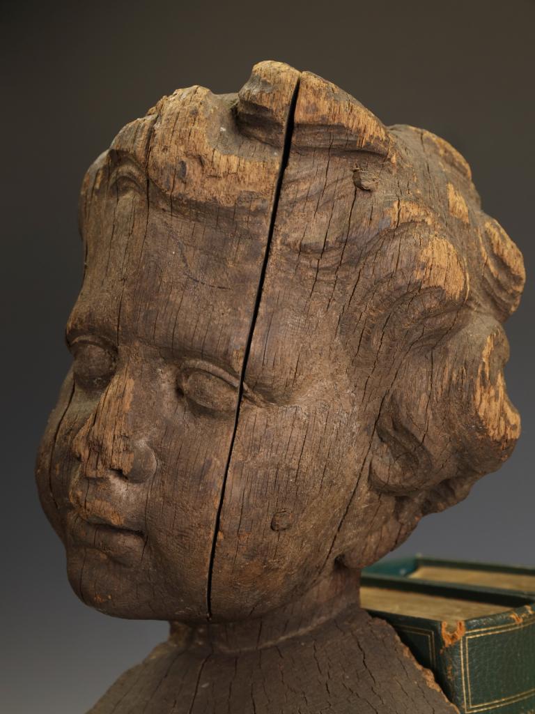 A Rare French Carved Architectural Fragment: Baroque Putto Head from Rouen Cathe For Sale 6