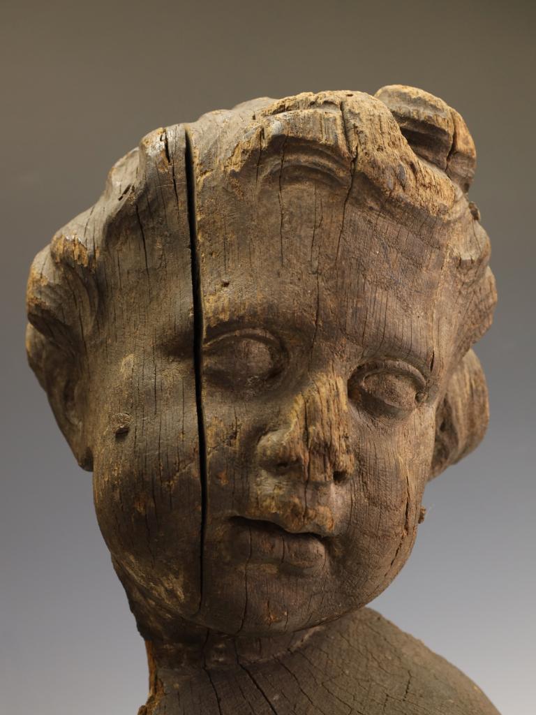A Rare French Carved Architectural Fragment: Baroque Putto Head from Rouen Cathe For Sale 7