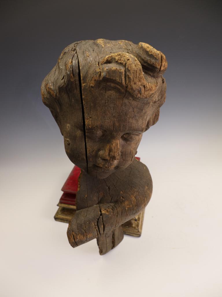 A Rare French Carved Architectural Fragment: Baroque Putto Head from Rouen Cathe For Sale 8