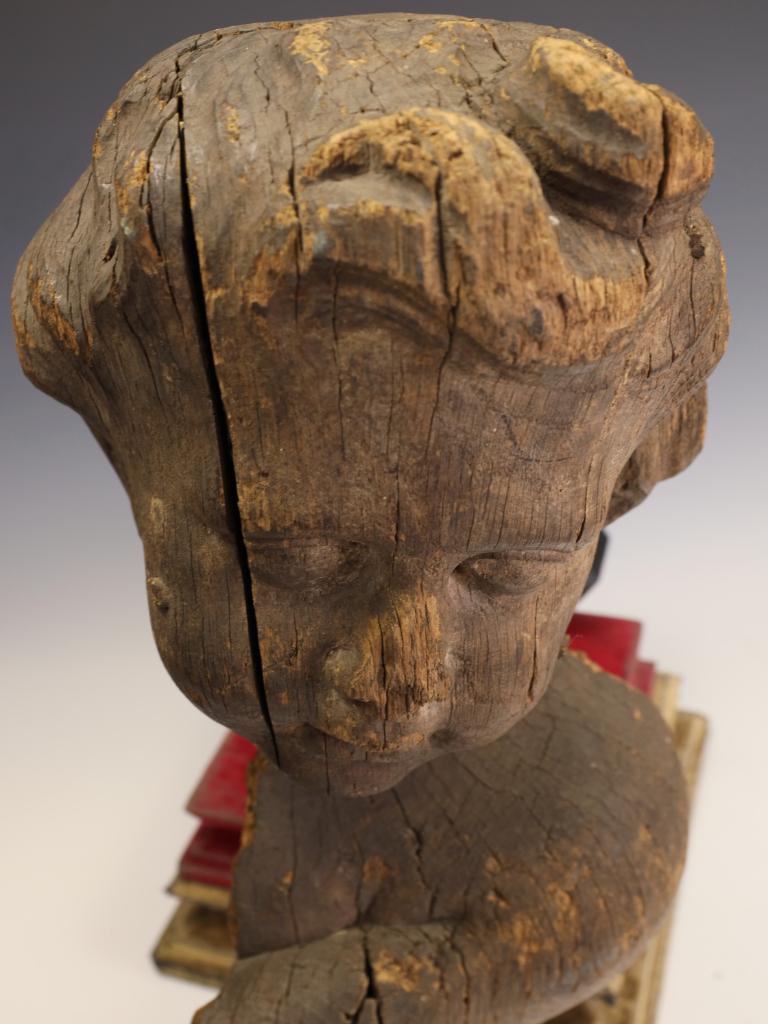 A Rare French Carved Architectural Fragment: Baroque Putto Head from Rouen Cathe For Sale 9