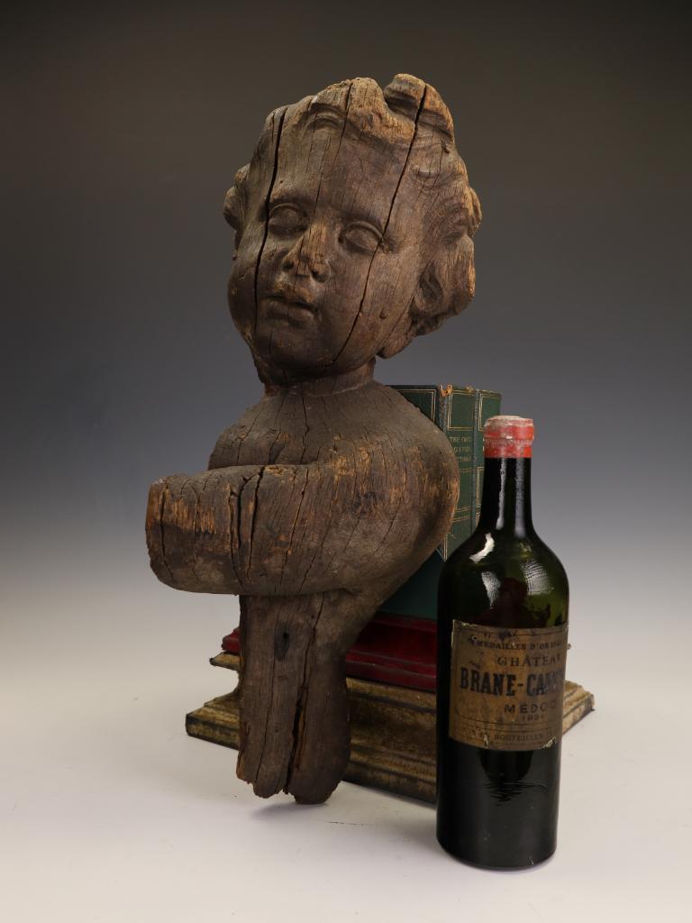 Hand-Carved A Rare French Carved Architectural Fragment: Baroque Putto Head from Rouen Cathe For Sale