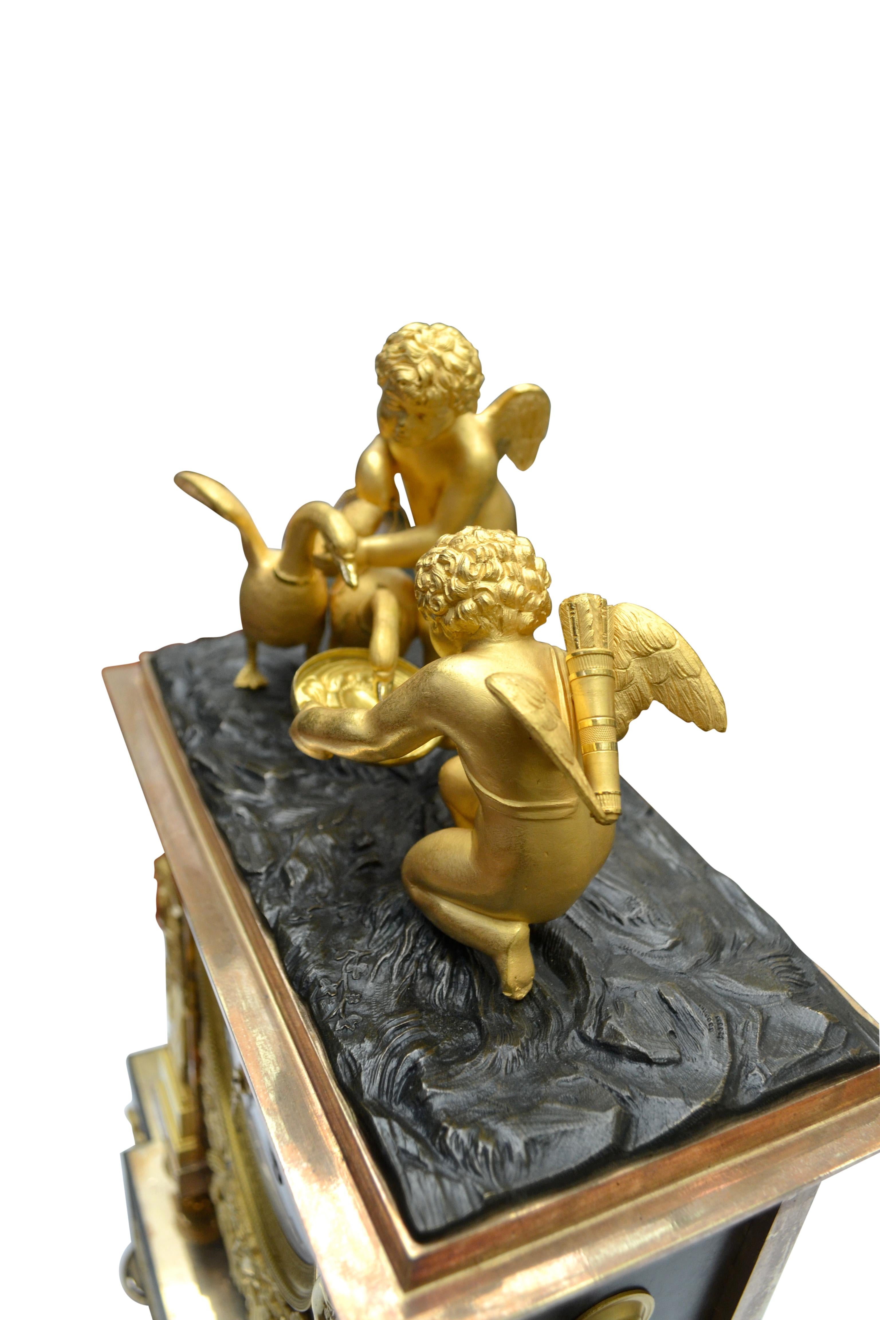 Rare French Empire Clock in Gilt and Patinated Bronze Signed Lepaute in vendita 5