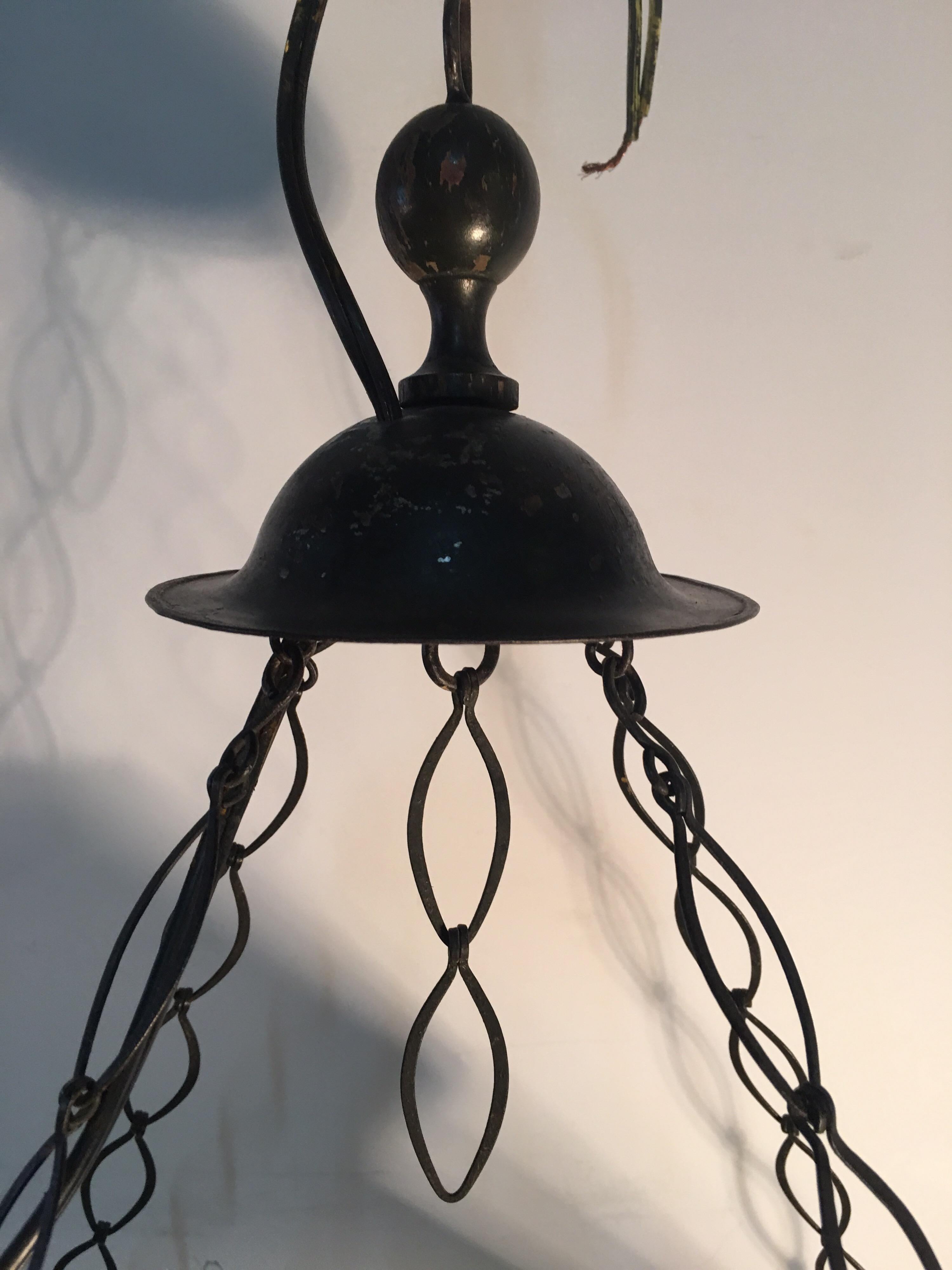 Rare French Empire Style Tole Chandelier with a Glass Shade For Sale 4