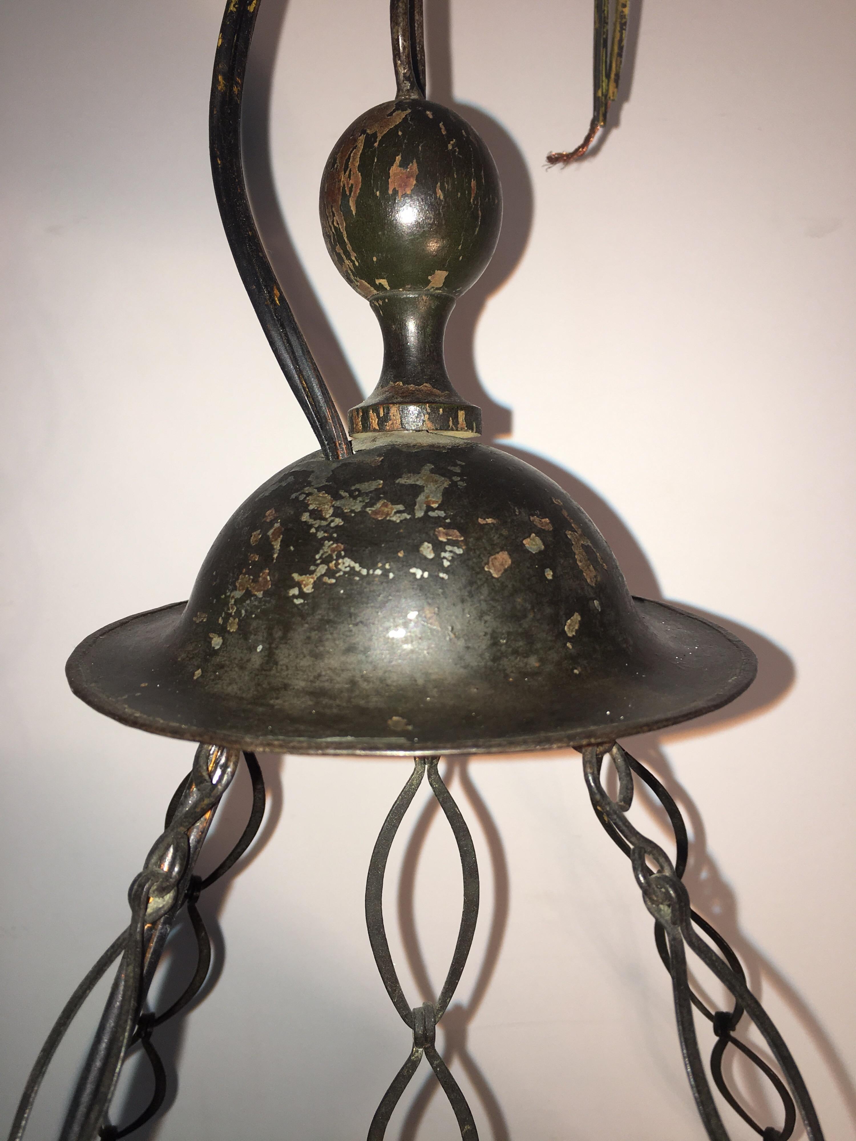 Rare French Empire Style Tole Chandelier with a Glass Shade For Sale 6