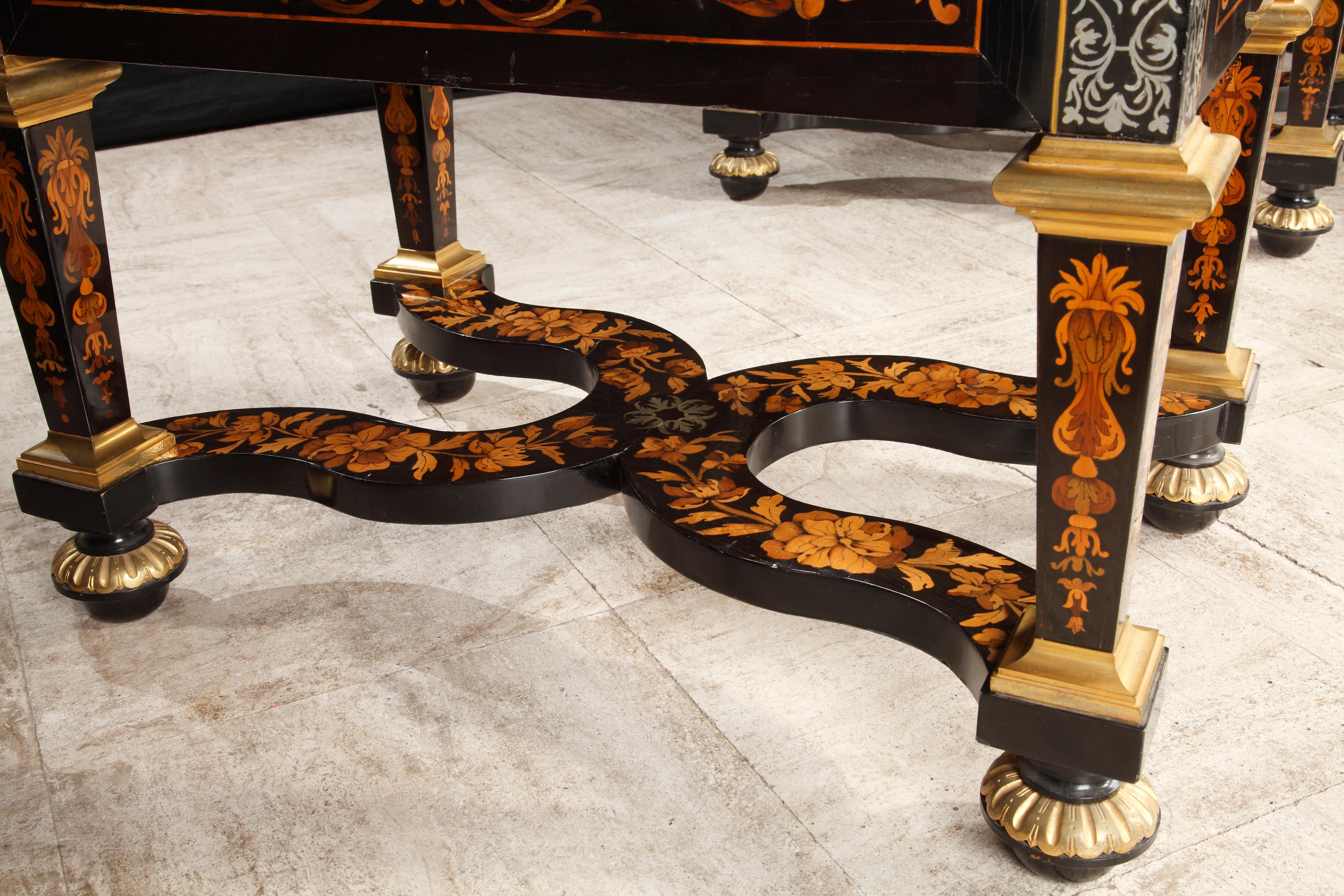 A rare French Louis XIV large pewter and fruitwood inlaid marquetry desk For Sale 4