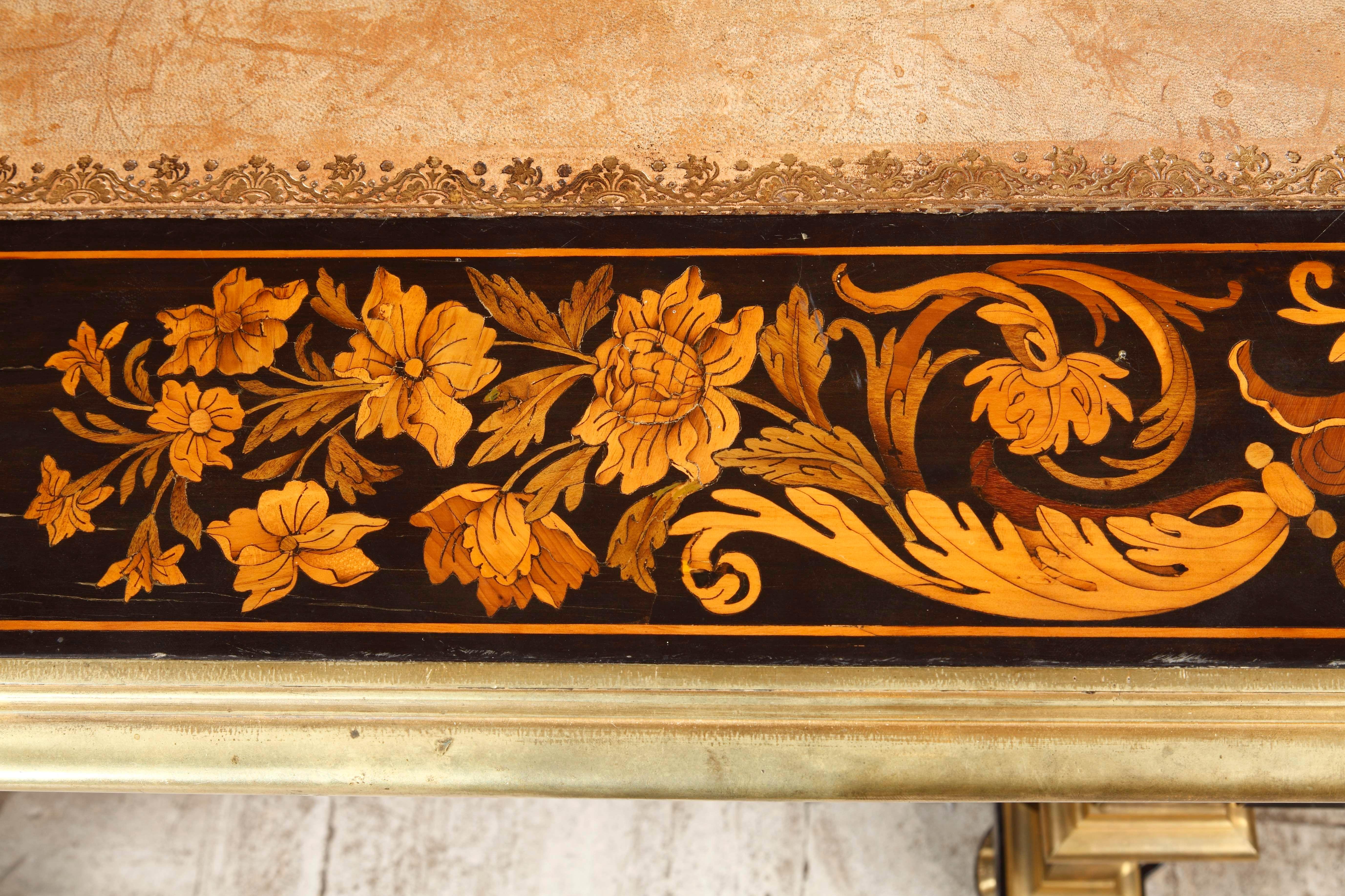 Seltener großer französischer Louis XIV Schreibtisch aus Zinn und Obstholz mit Intarsien im Angebot 9
