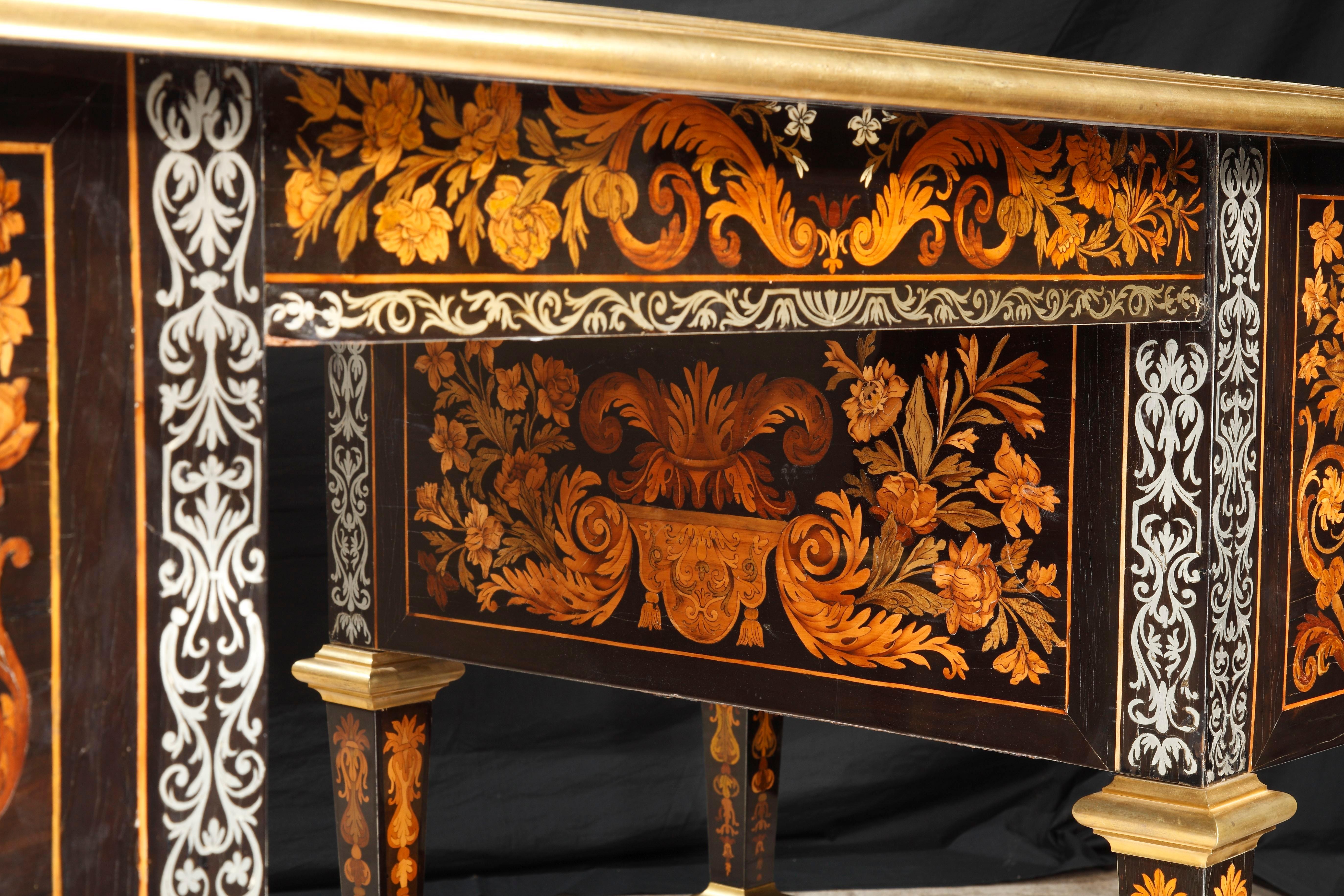 A rare French Louis XIV large pewter and fruitwood inlaid marquetry desk For Sale 13