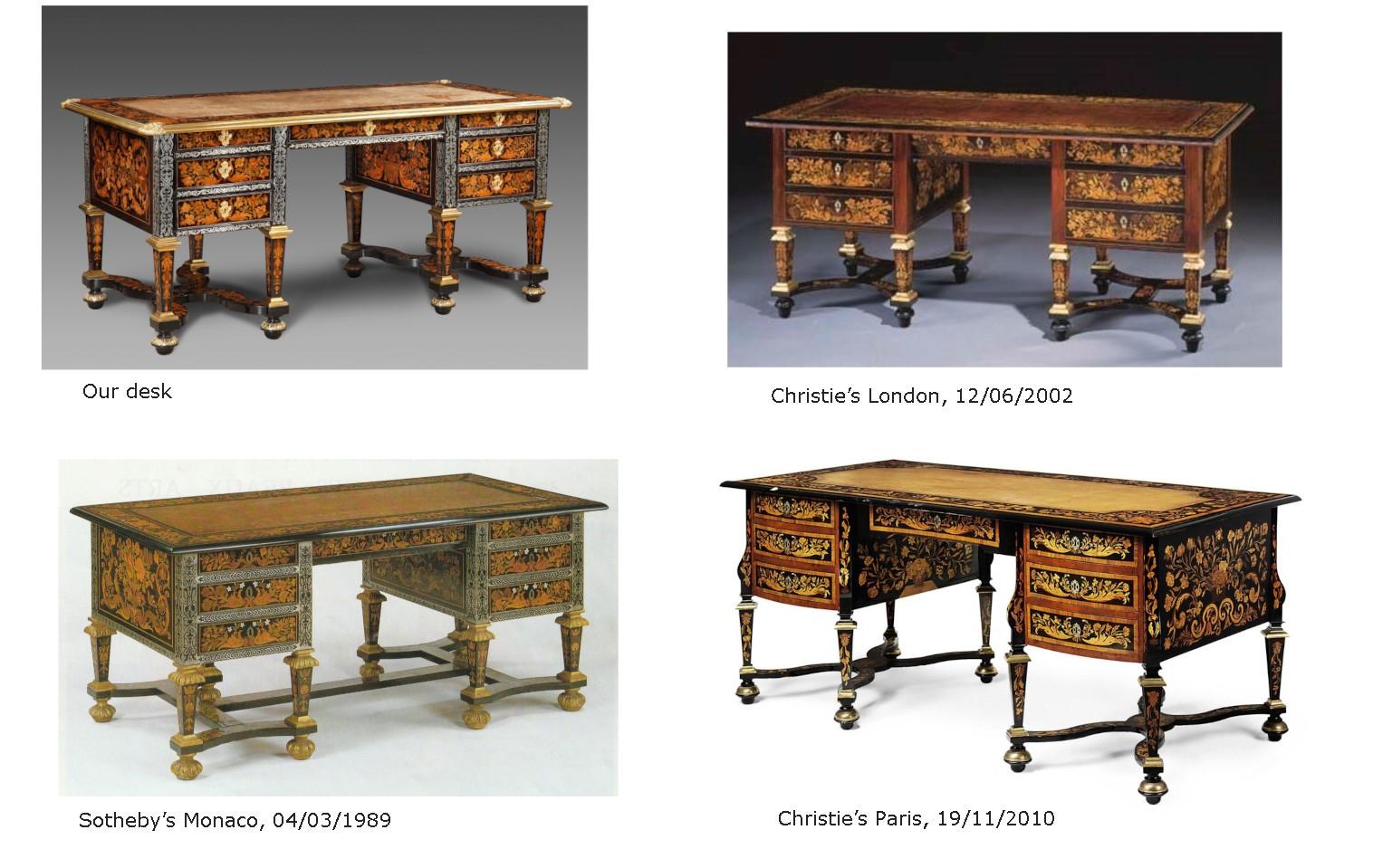 Seltener großer französischer Louis XIV Schreibtisch aus Zinn und Obstholz mit Intarsien im Angebot 13
