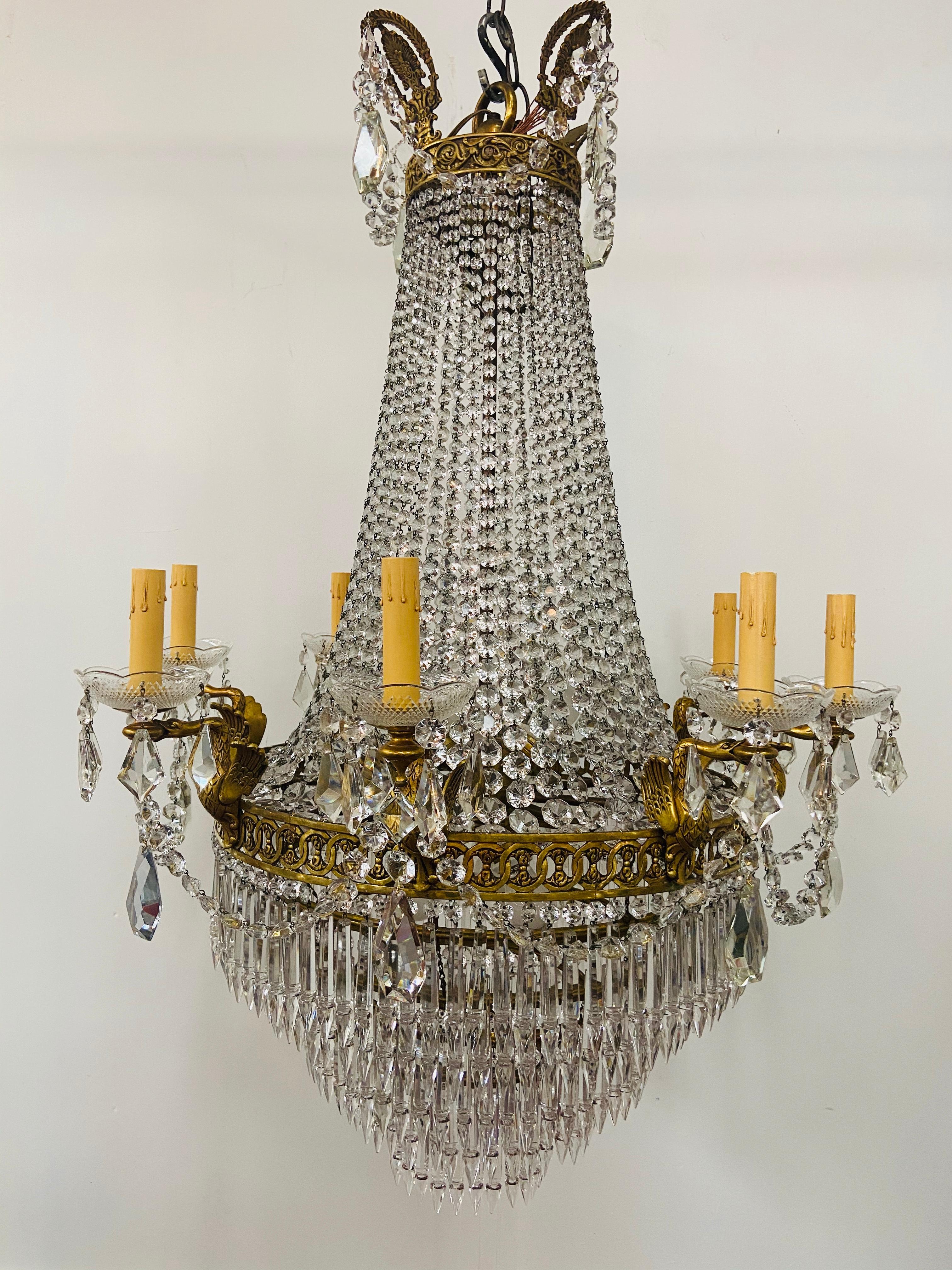 19th Century French Louis XVI Empire Style Bronze and Crystal Chandelier  6