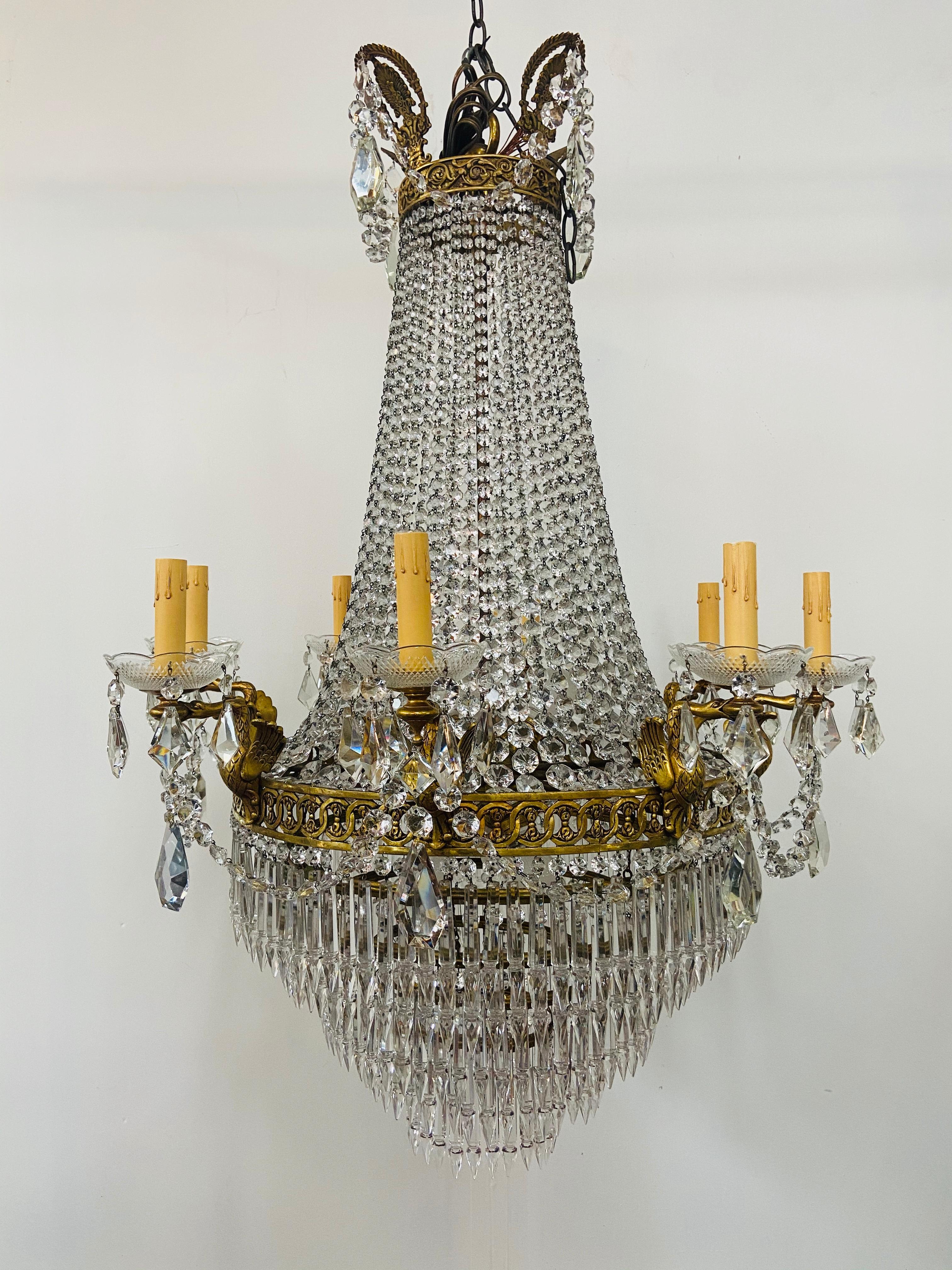 Louis XIV 19th Century French Louis XVI Empire Style Bronze and Crystal Chandelier 